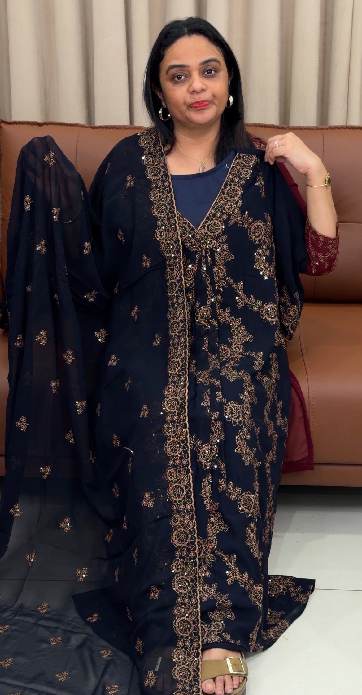 FORWARD FAUX GEORGETTE SLITTED TOP,BOTTOM AND DUPATTA - IHA 33474