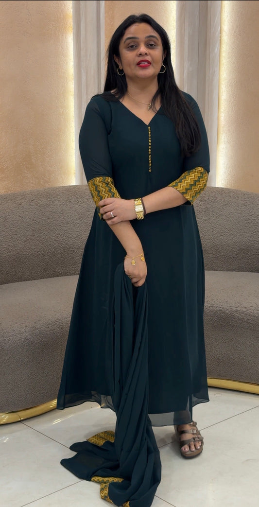 IHA'S IN-HOUSE FAUX GEORGETTE SLITTED TOP AND DUPATTA - IHA 35947