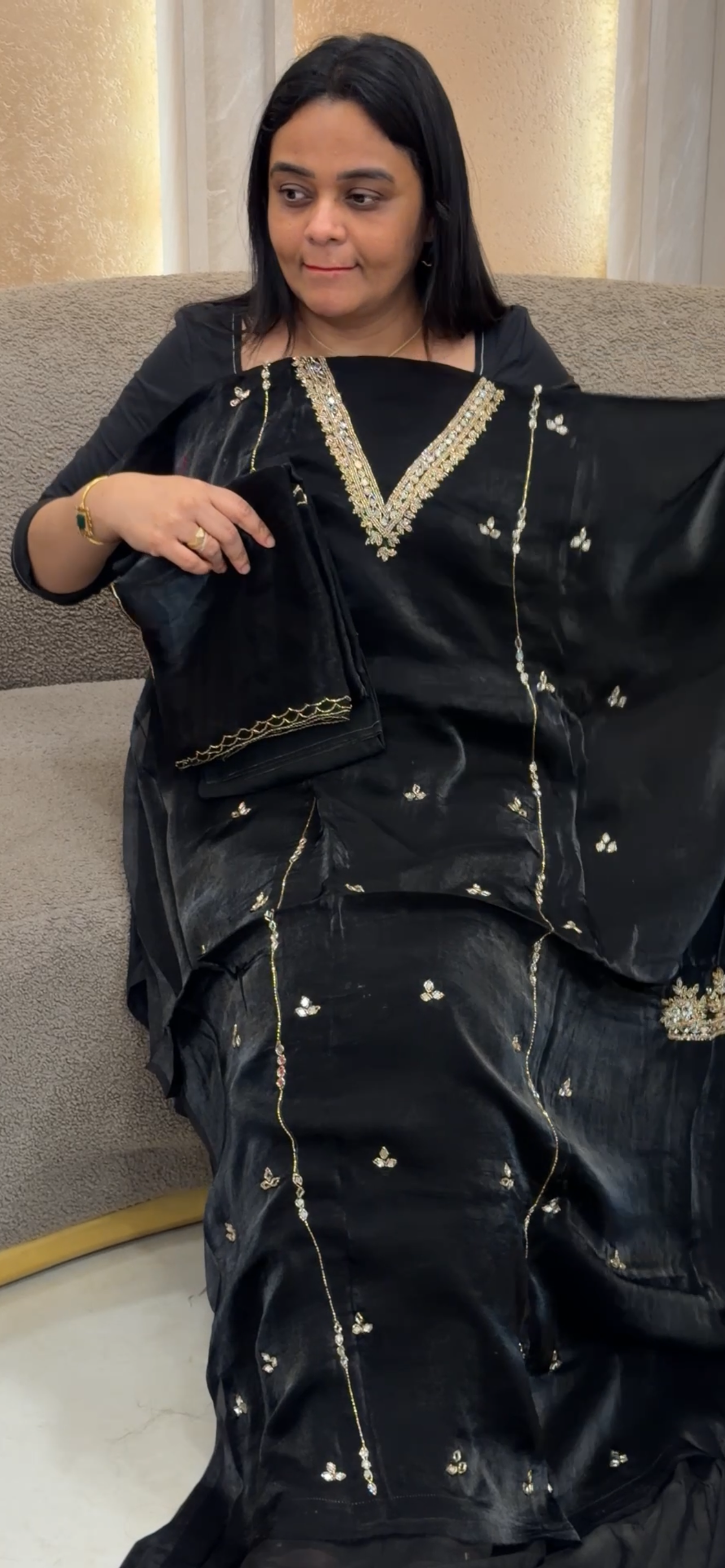 VELVET ORGANZA UNSTITCHED SALWAR SUITS - IHA 34369