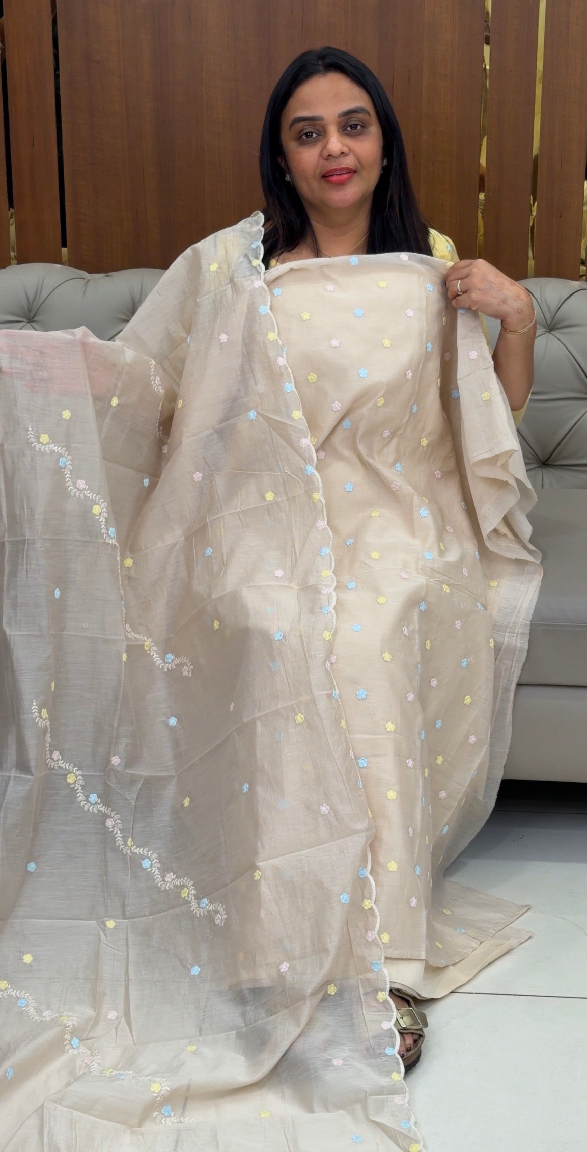 MUL CHANDERI UNSTITCHED SALWAR SUITS - IHA 32801