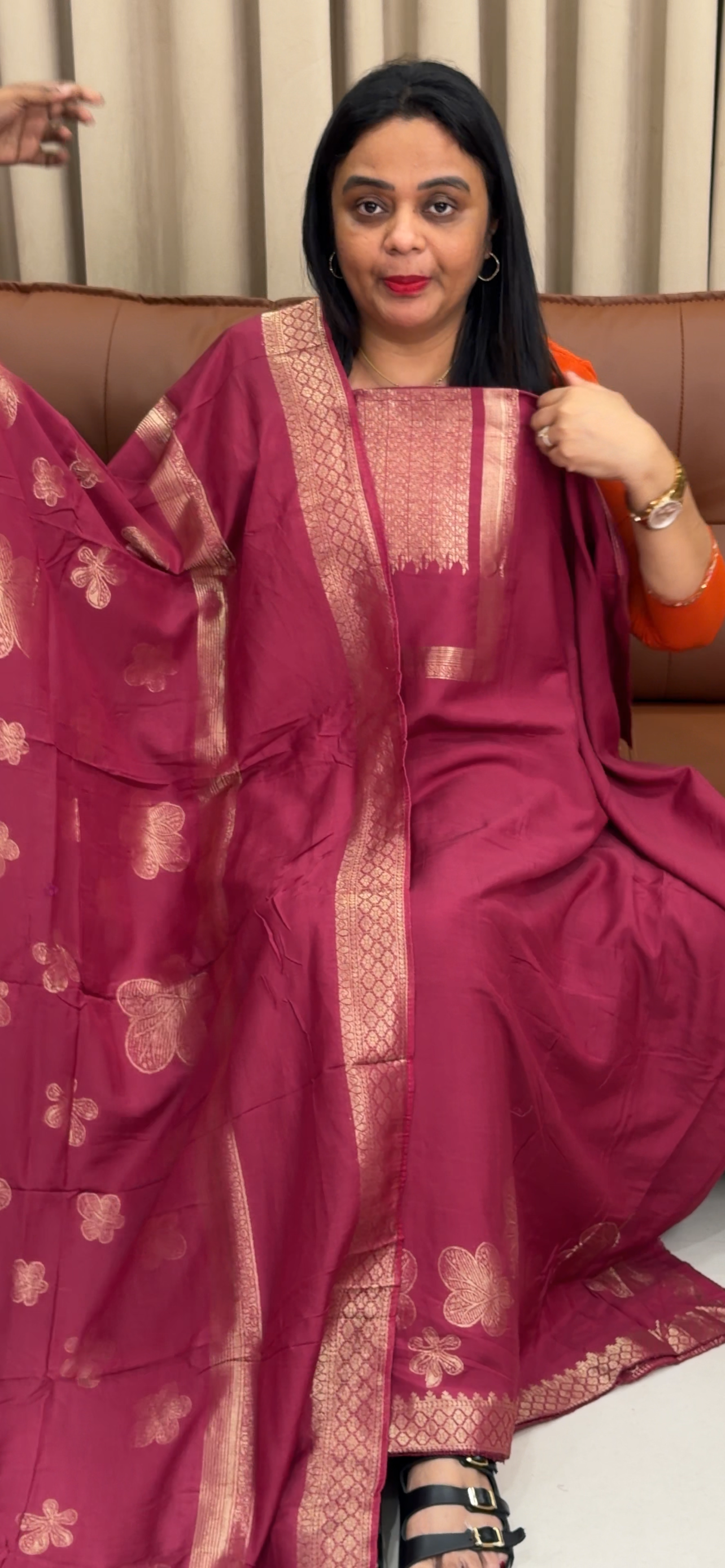 MUL CHANDERI UNSTITCHED SALWAR SUITS - IHA 34278