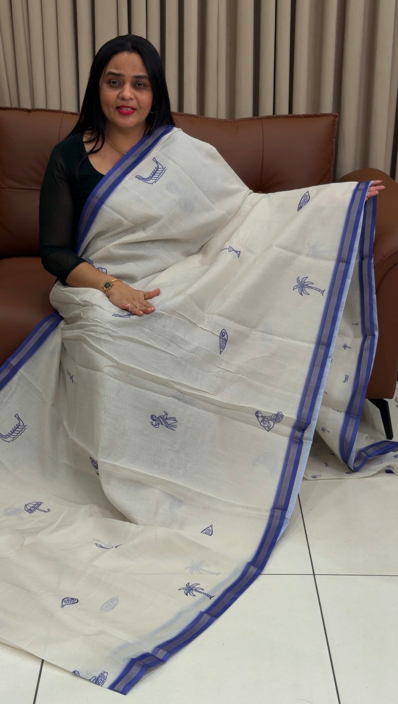 MUL CHANDERI SAREES - IHA 34689