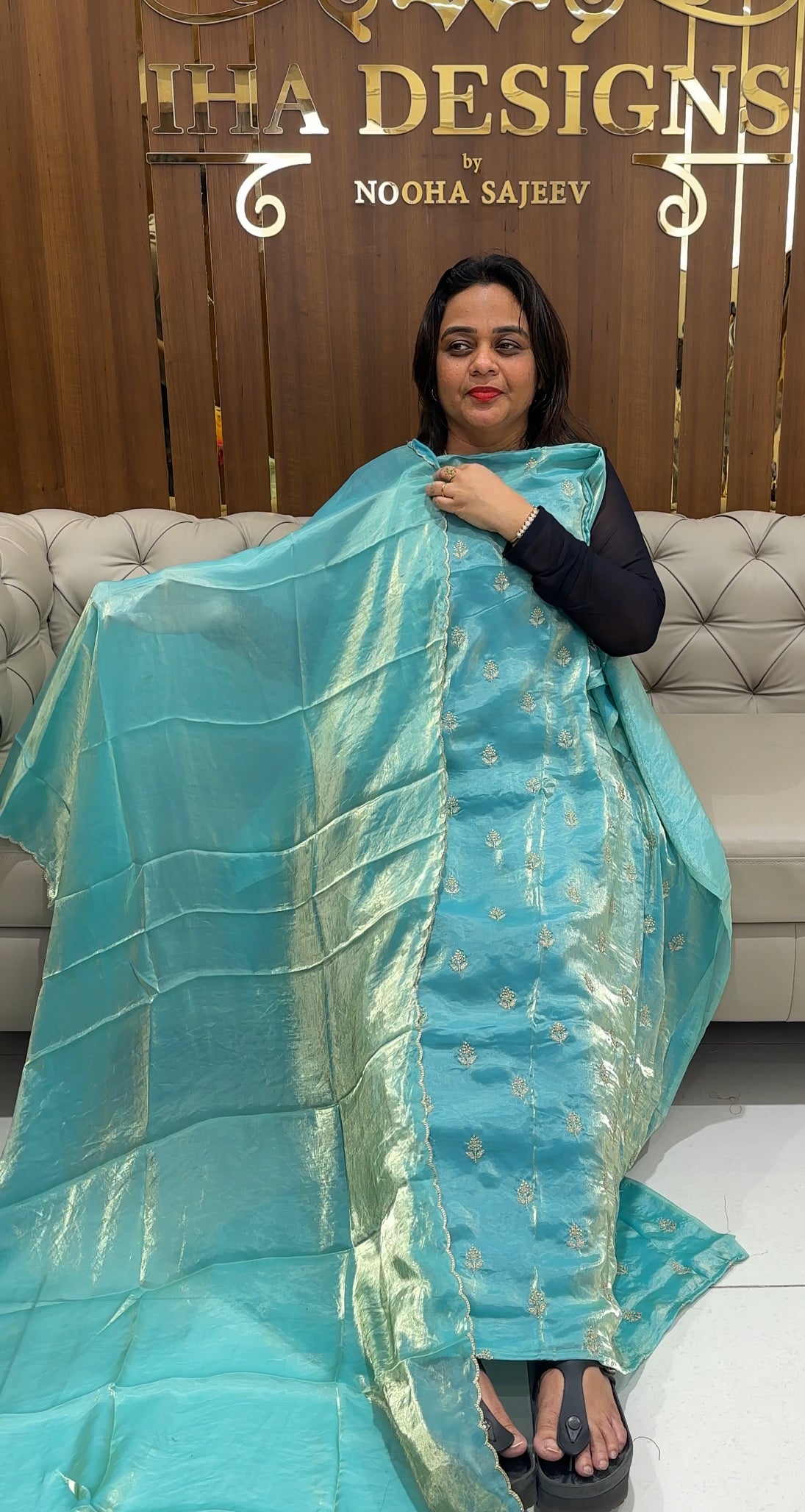VELVET ORGANZA UNSTITCHED SALWAR SUITS - IHA 23427