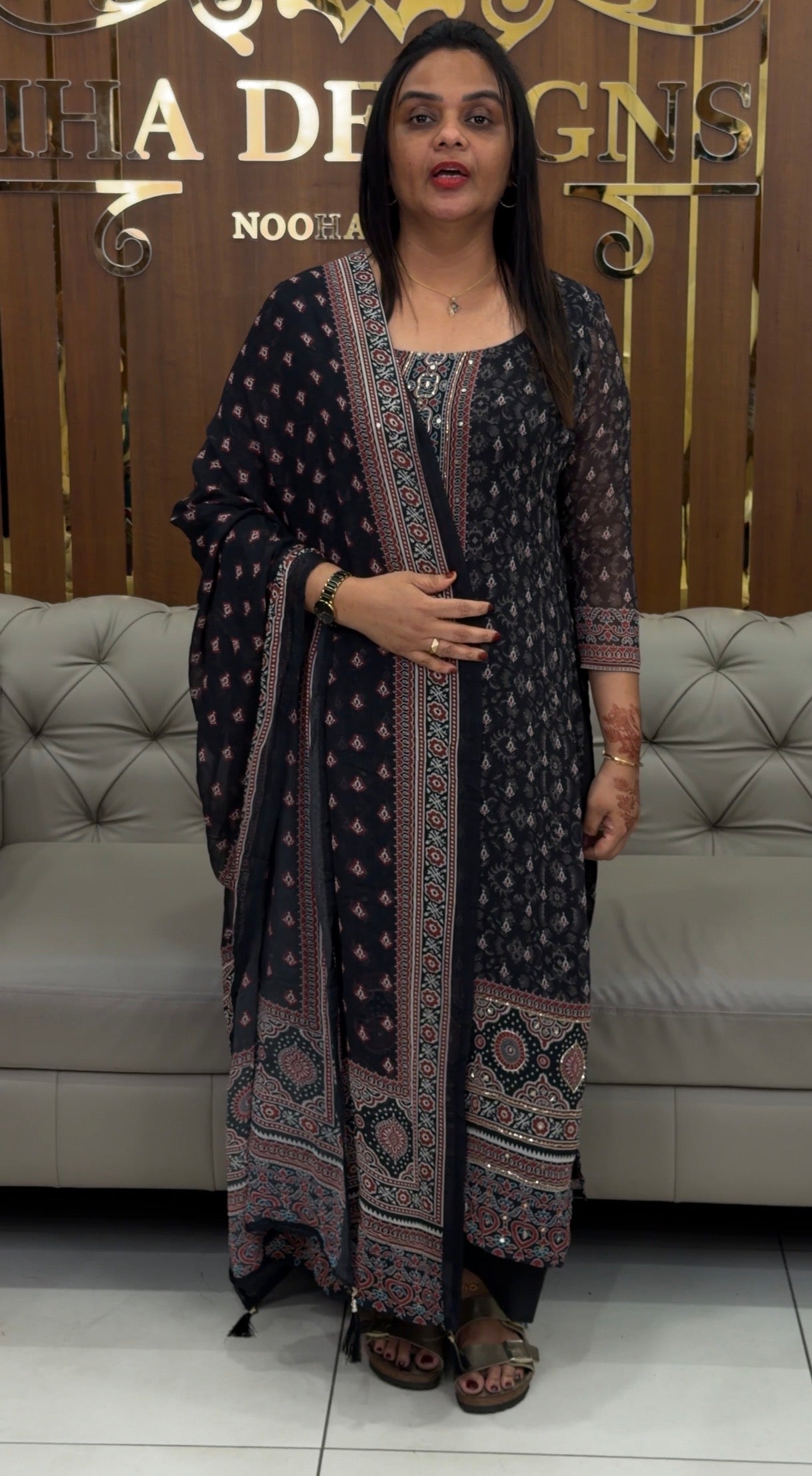 AJRAKH PRINTED GEORGETTE UNSTITCHED SALWAR SUITS - IHA 31415