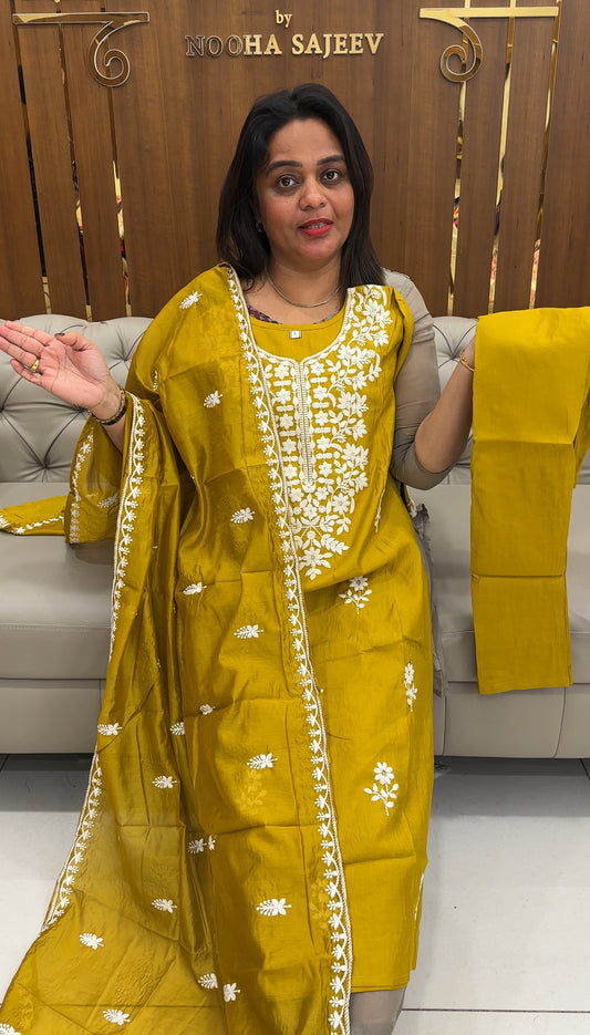 LUCKNOWI CHIKANKARI TOP,BOTTOM AND DUPATTA - IHA 25824