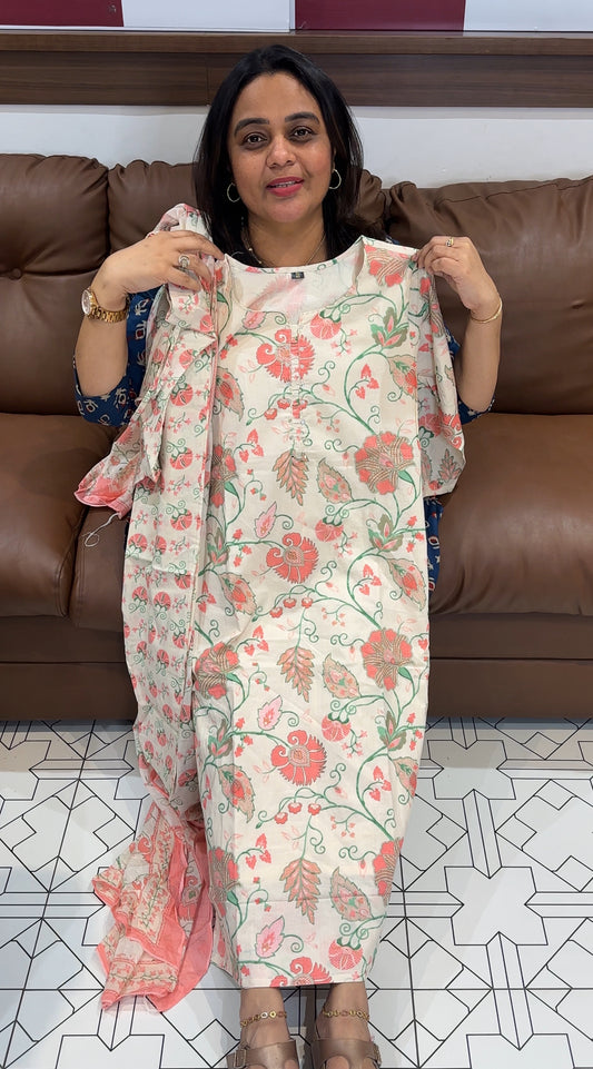 MUL MUL COTTONTOP, BOTTOM AND DUPATTA - IHA  27362