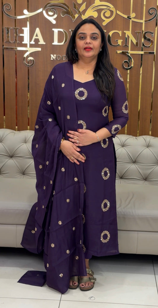 HAND WORKED UNSTITCHED SALWAR SUITS - IHA 33208