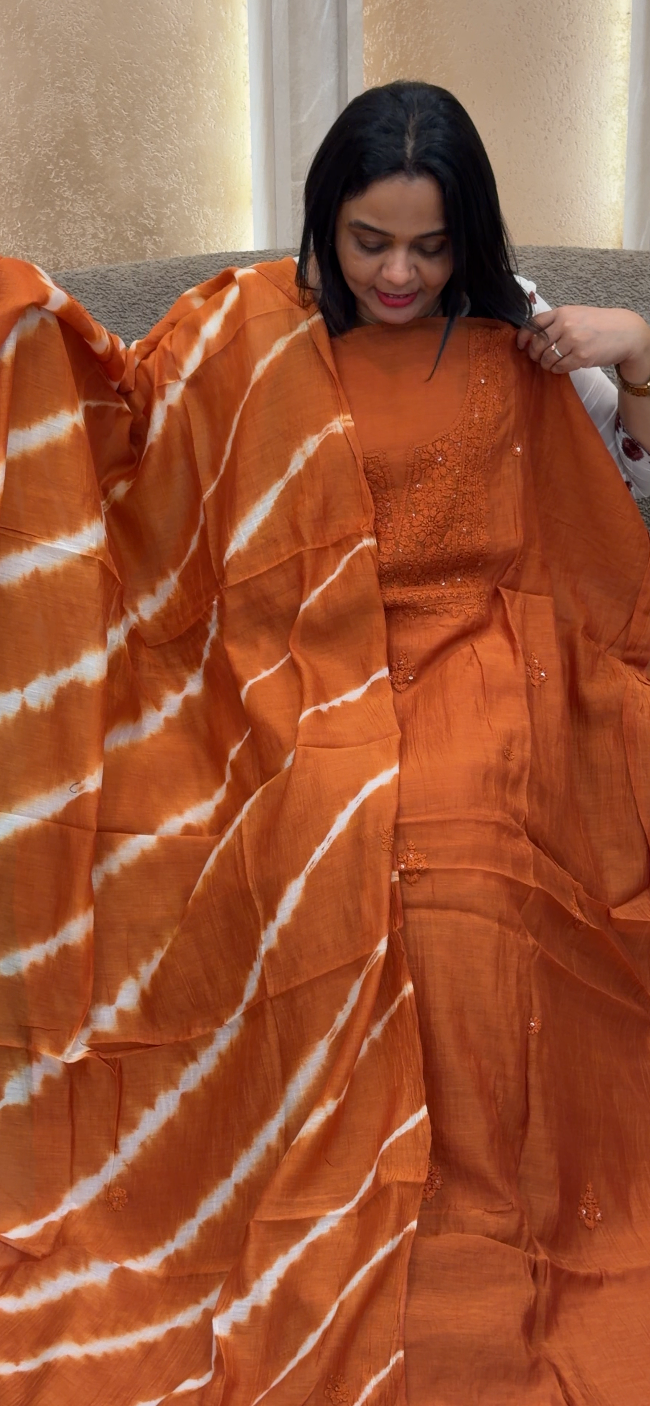 MUL CHANDERI CHIKANKARI UNSTITCHED SALWAR SUITS - IHA 34348