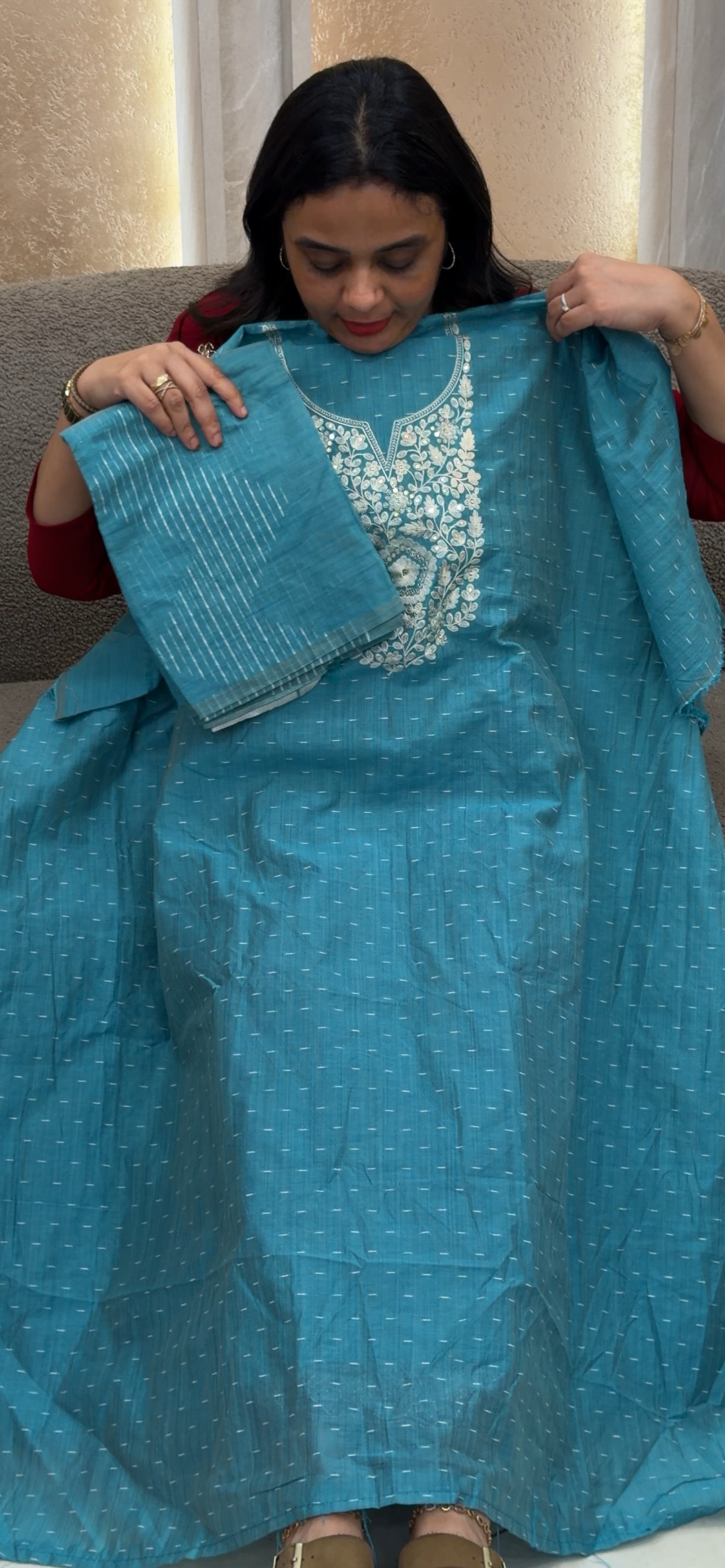 CHANDERI UNSTITCHED SALWAR SUITS - IHA 32940