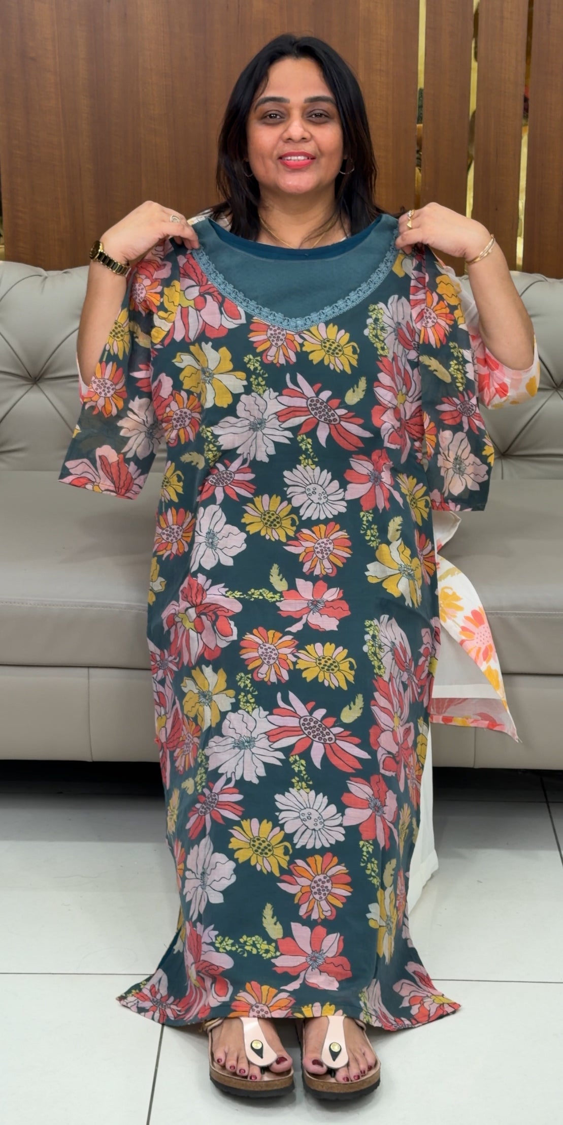 IHA’S IN-HOUSE PRINTED CHANDERI SLITTED TOPS - IHA 28952