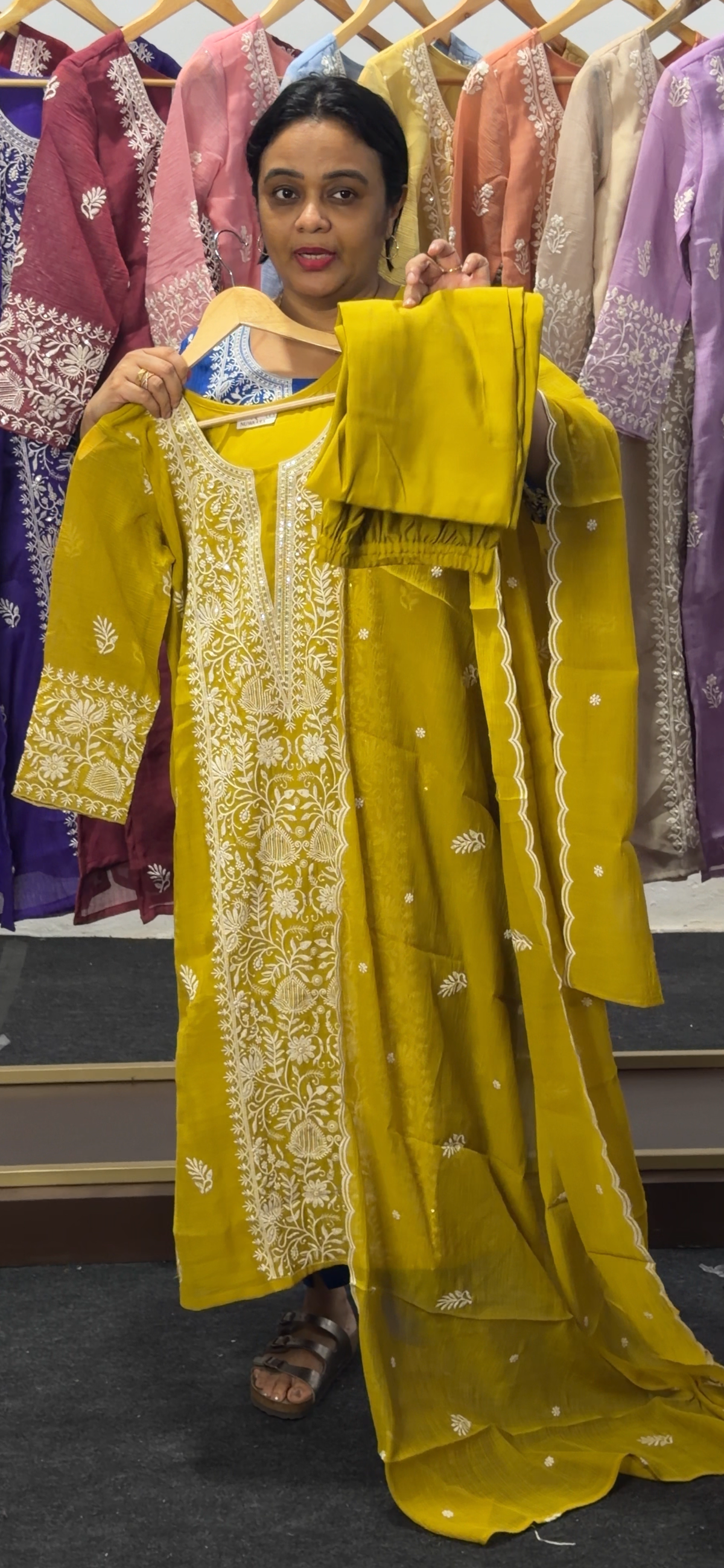 CHIKANKARI TOP, BOTTOM AND DUPATTA  - IHA 36065