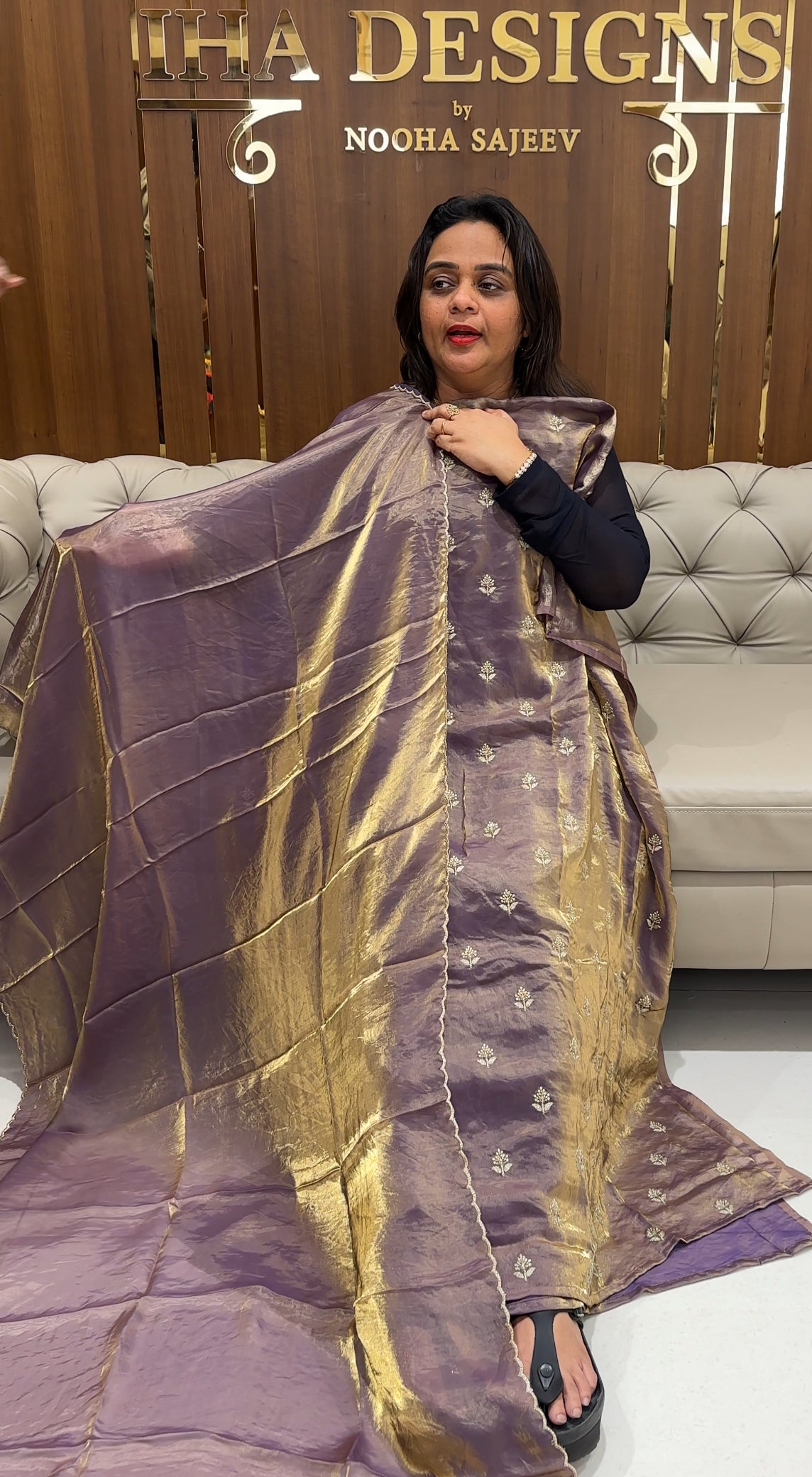 VELVET ORGANZA UNSTITCHED SALWAR SUITS - IHA 23427
