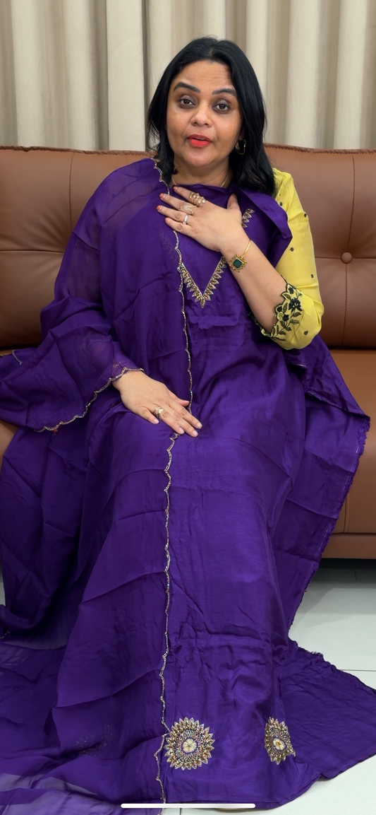 HANDWORKED UNSTITCHED SALWAR SUITS - IHA 33554