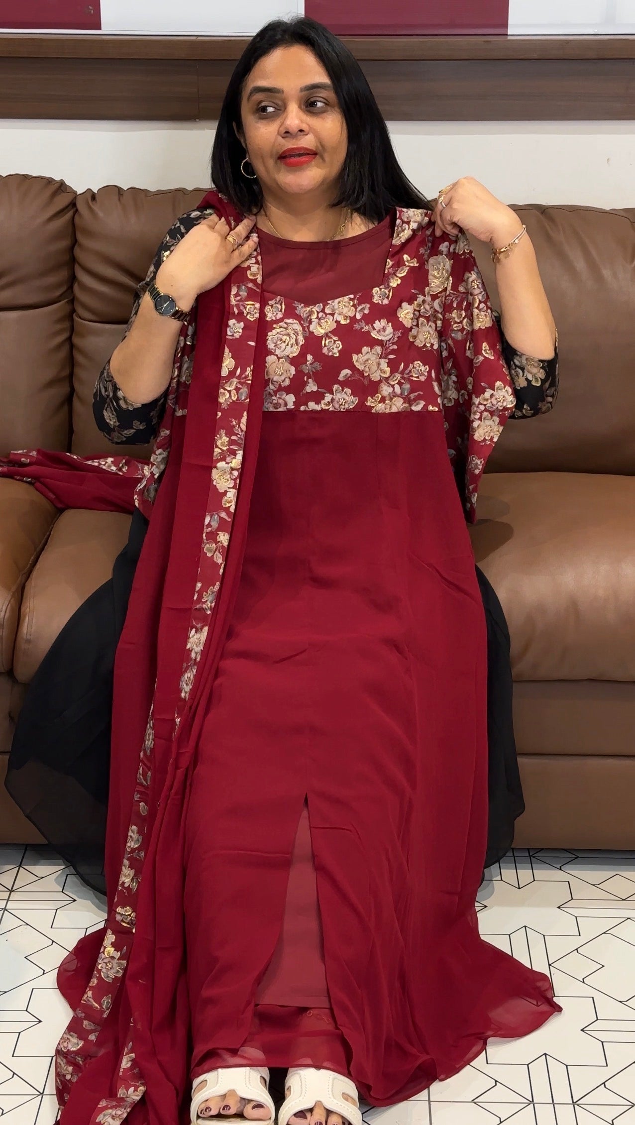 IHA.S IN-HOUSE GEORGETTE ALINE TOP AND DUPATTA - IHA 32877