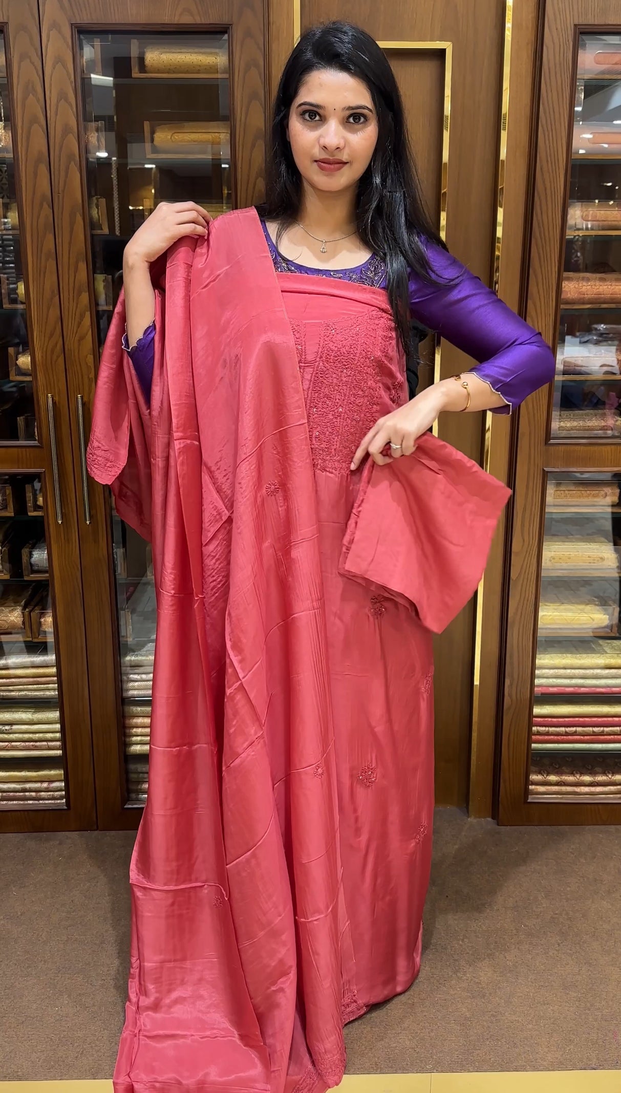 CRAPE SILK CHIKANKARI UNSTITCHED SALWAR SUITS - IHA 25133