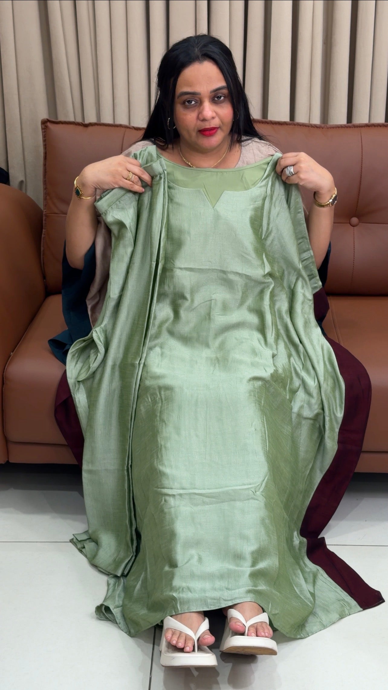 IHA'S IN-HOUSE SEMI RAW SILK KAFTAN TOP AND BOTTOM - IHA 34663
