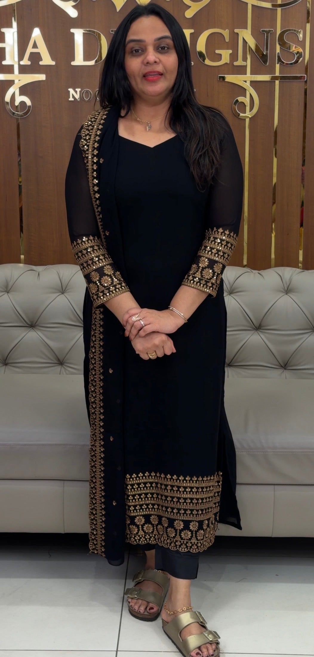 IHA'S IN-HOUSE GEORGETTE TOP, BOTTOM AND DUPATTA  - IHA 35116