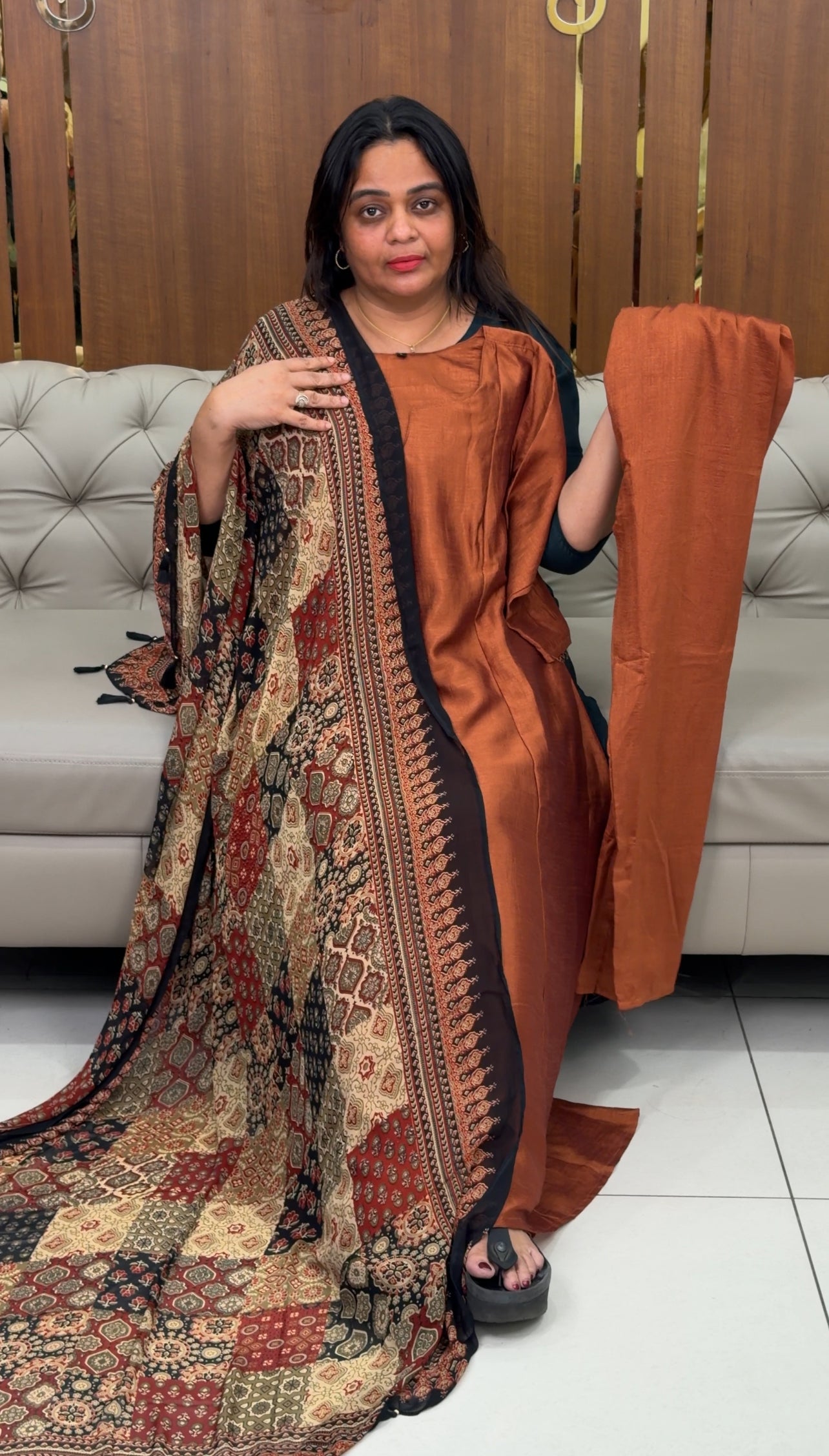 IHA'S IN-HOUSE SEMI RAW SILK SLITTED TOP,BOTTOM AND DUPATTA - IHA 28925