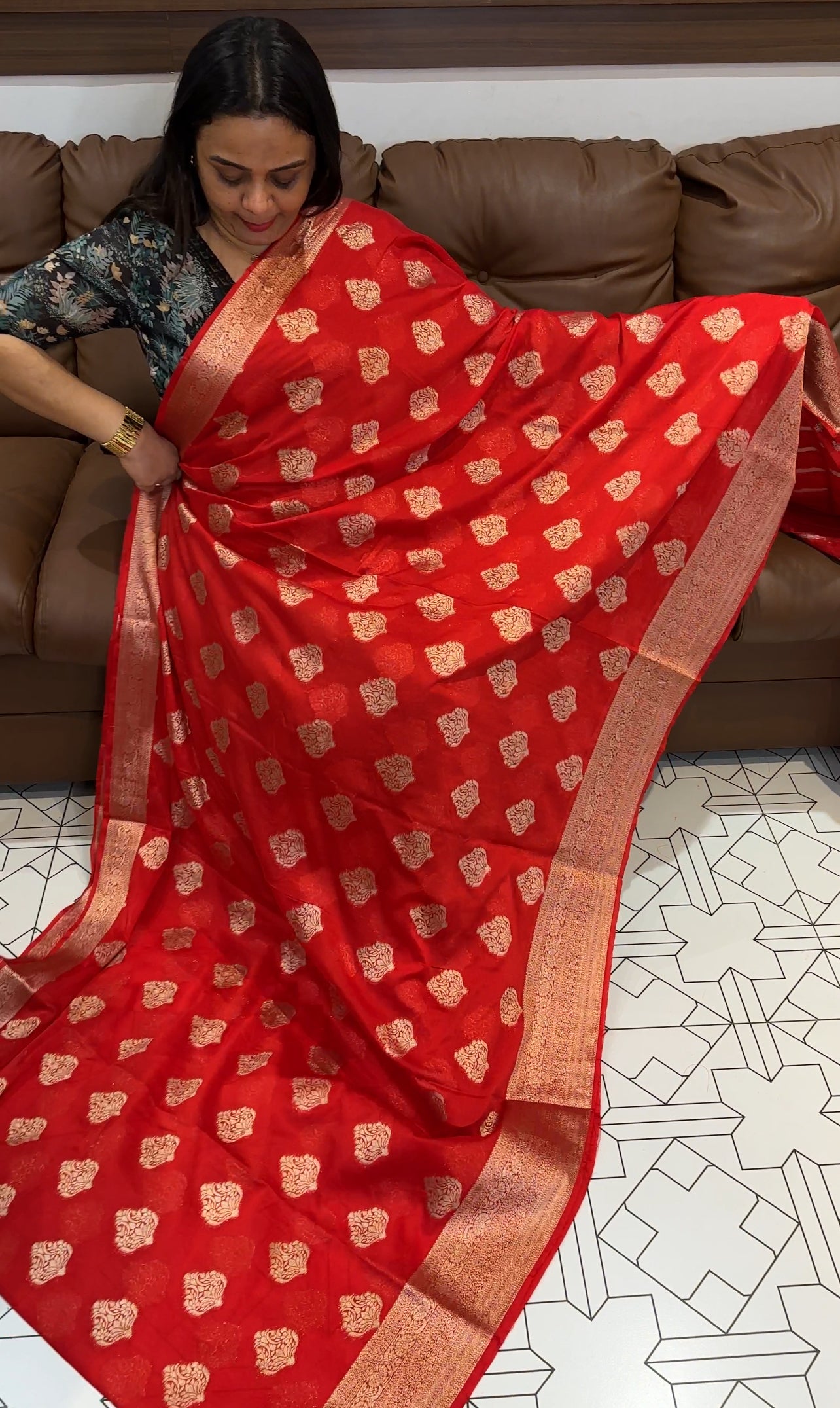 SEMI CRAPE BANARASI SAREES - IHA 19698