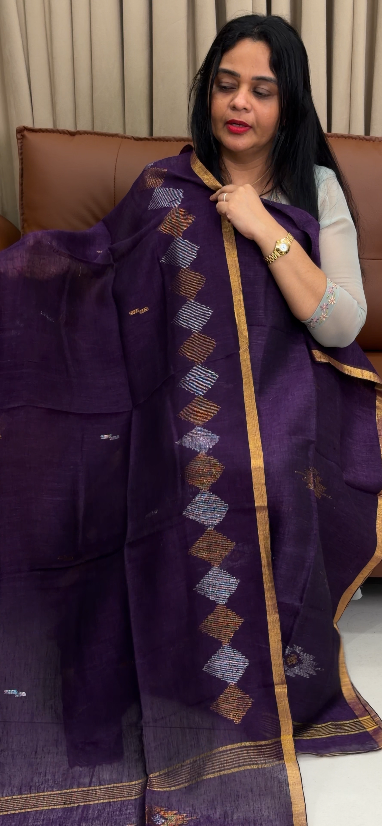 LINEN JAMDANI UNSTITCHED SALWAR SUITS - IHA 34516
