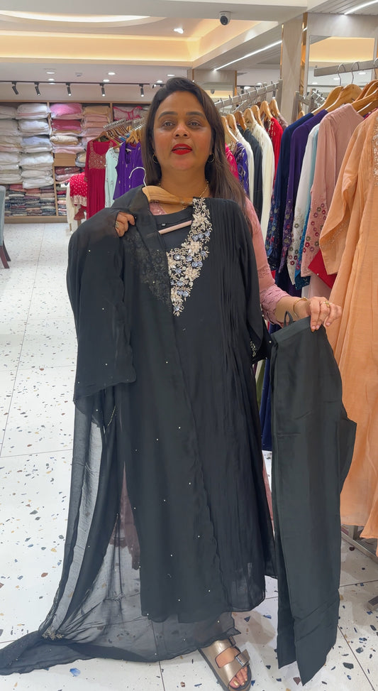 HAND WORKED CHANDERI TOP,BOTTOM AND DUPATTA - IHA 23581