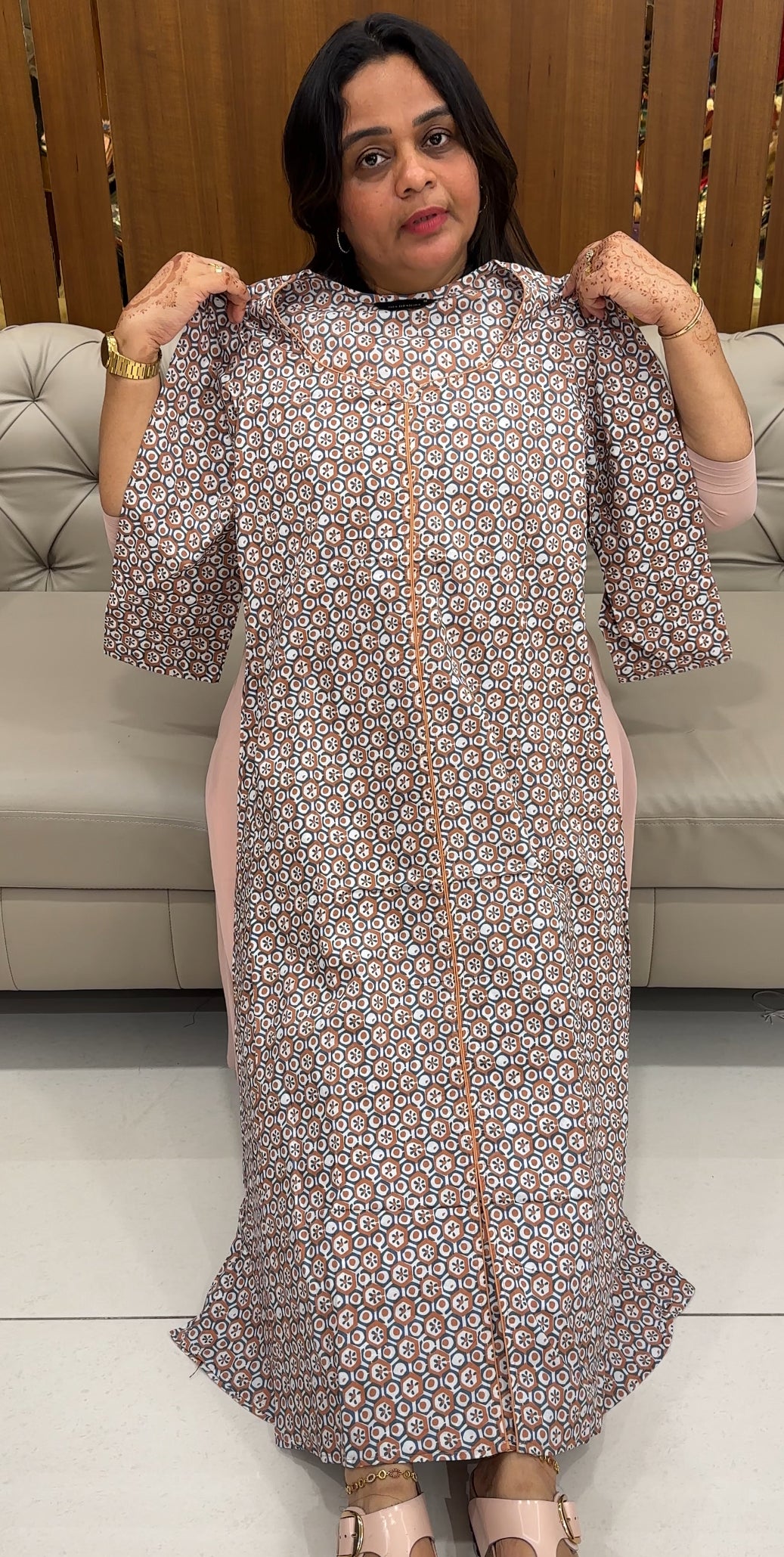 PRINTED COTTON LONG A-LINE TOPS - IHA 27460