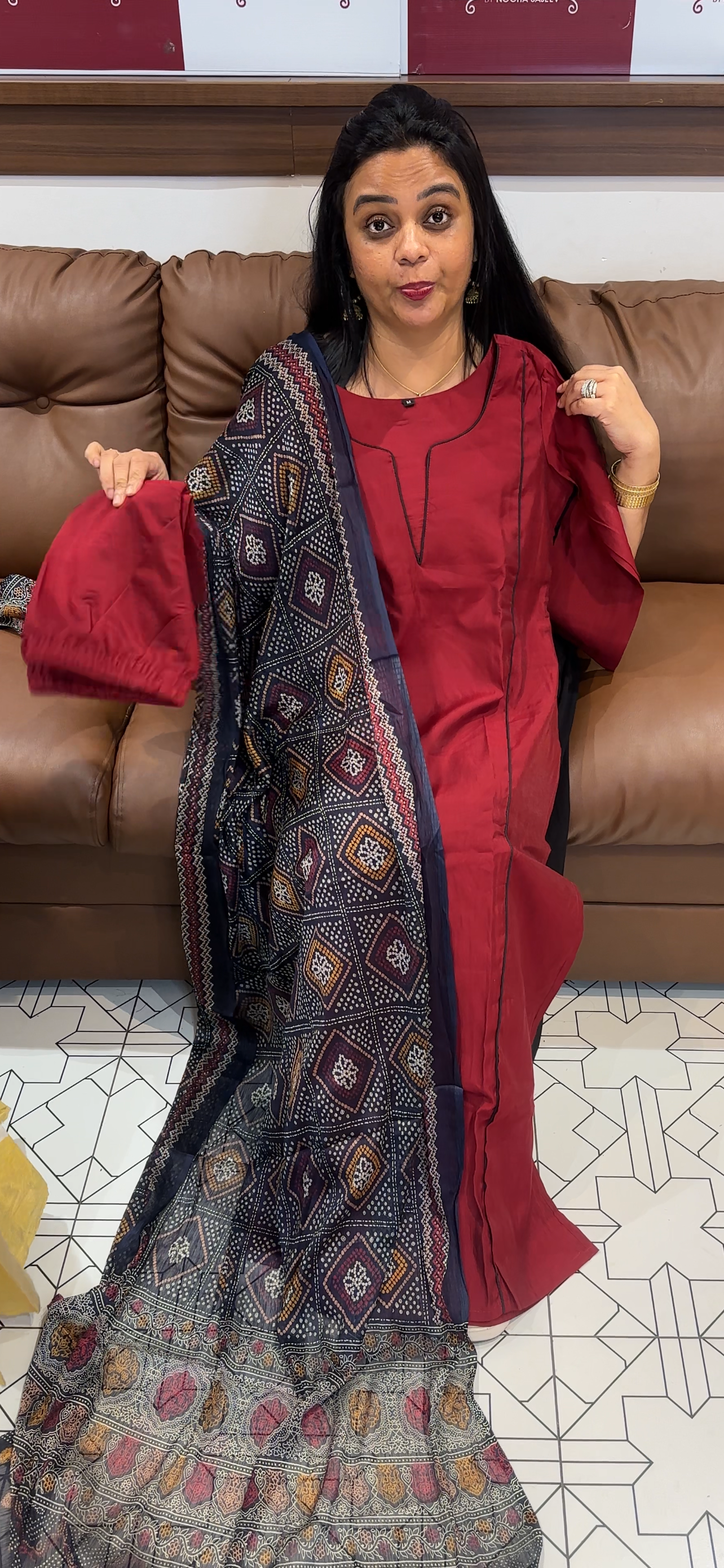 MUL CHANDERI TOP, BOTTOM AND DUPATTA - IHA 34983