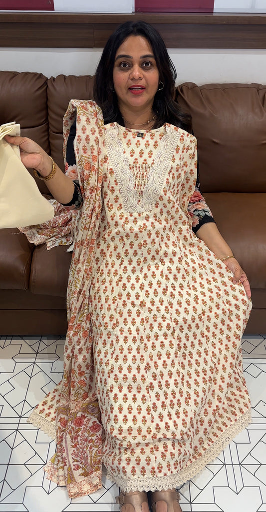 PRINTED COTTON TOP,BOTTOM AND DUPATTA - IHA 26677