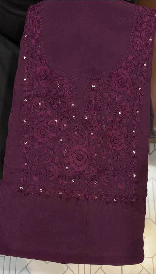 LUCKNOWI CHIKANKARI UNSTITCHED SALWAR SUITS - IHA 35993
