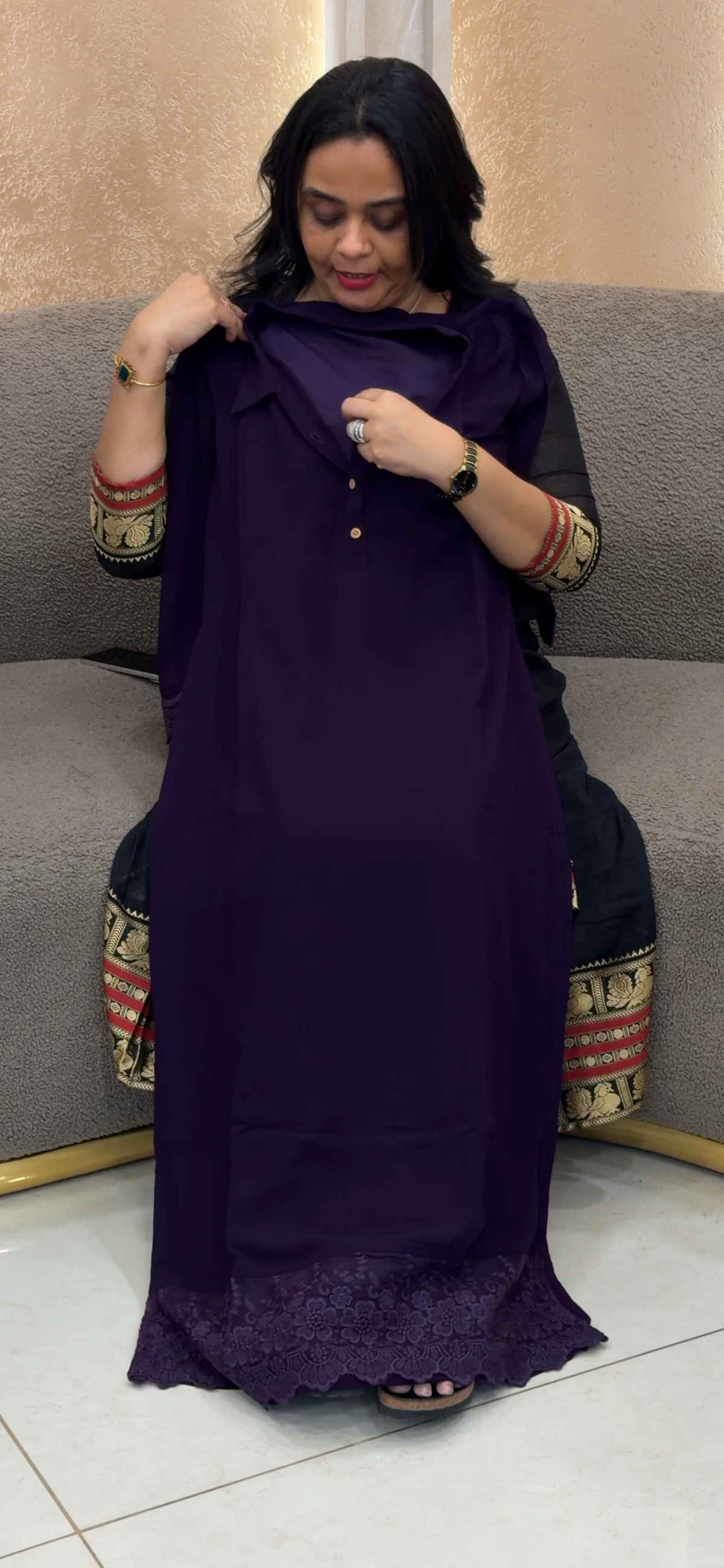 IN-HOUSE GEORGETTE LONG SLITTED TOPS - IHA 35176