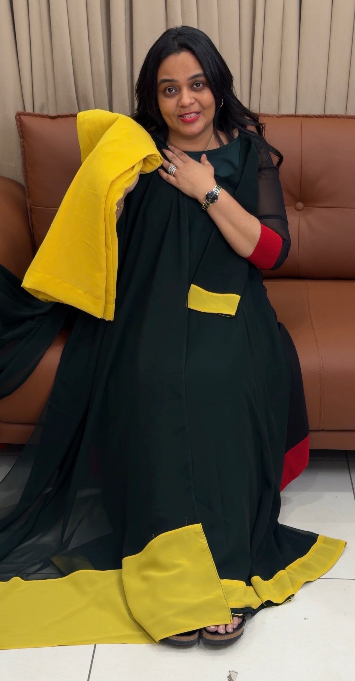 IHA'S IN-HOUSE GEORGETTE SLITTED TOP,BOTTOM  AND DUPATTA - IHA 35031