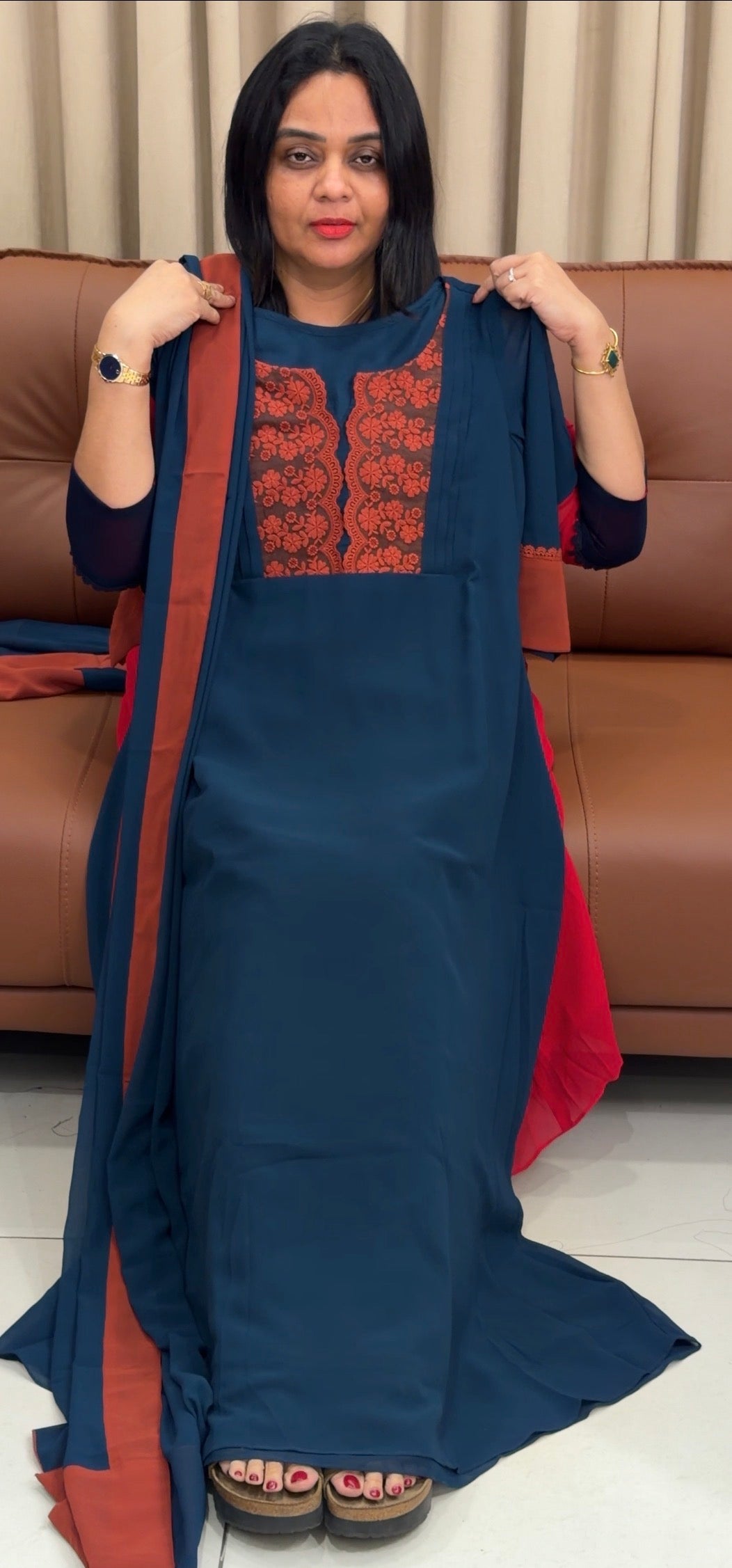 IHA'S IN-HOUSE GEORGETTE ALINE TOP AND DUPATTA - IHA 33635