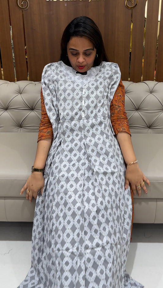 COTTON RAYON LONG ALINE TOP - IHA 24395