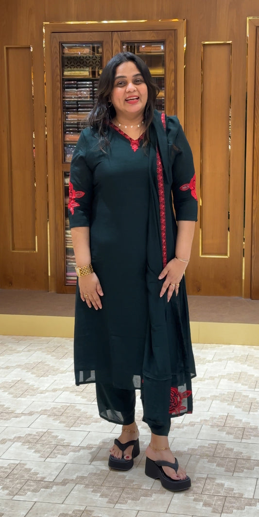 IHA'S IN-HOUSE SEMI RAW SILK SLITTED TOP , BOTTOM AND DUPATTA - IHA 28158