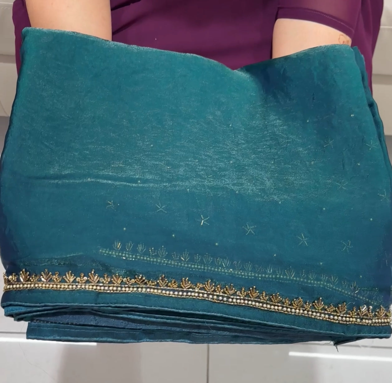VELVET ORGANZA SAREES - IHA 23852