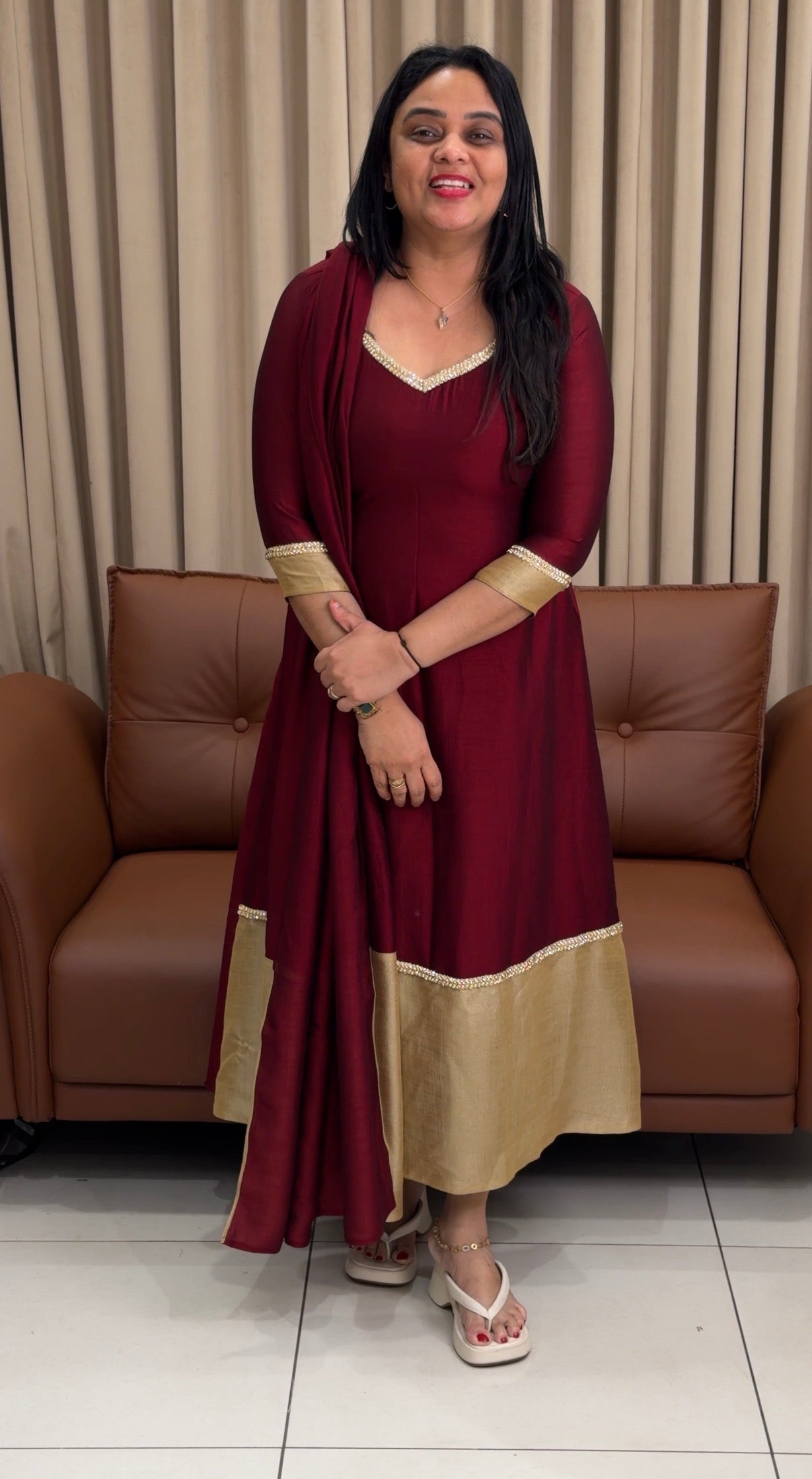 IHA'S IN-HOUSE SEMI RAW SILK SLITTED TOP AND DUPATTA - IHA 34216