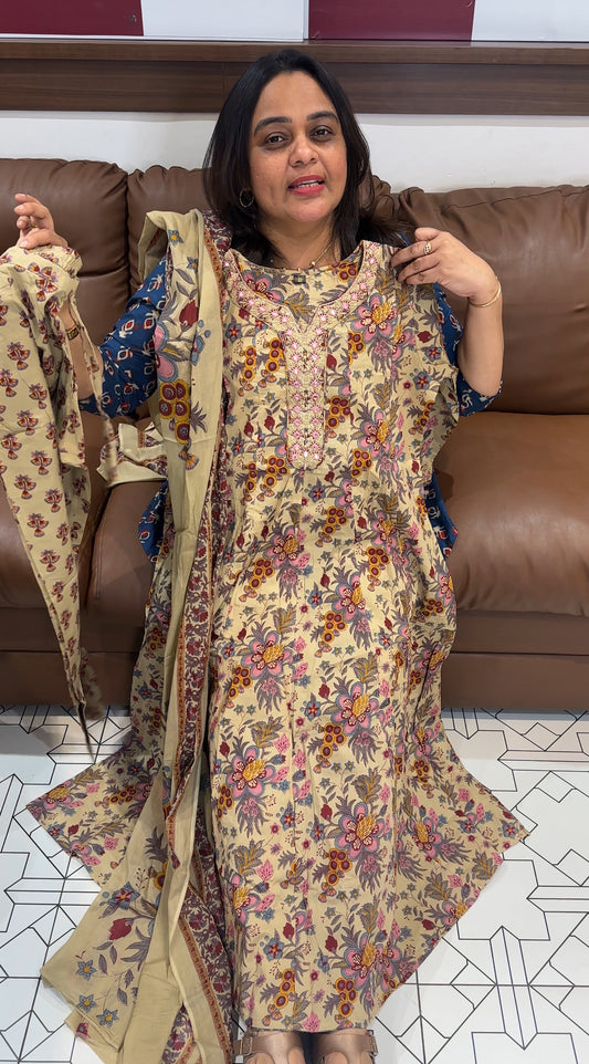COTTON ANARKALI TOP, BOTTOM AND DUPATTA - IHA 27404