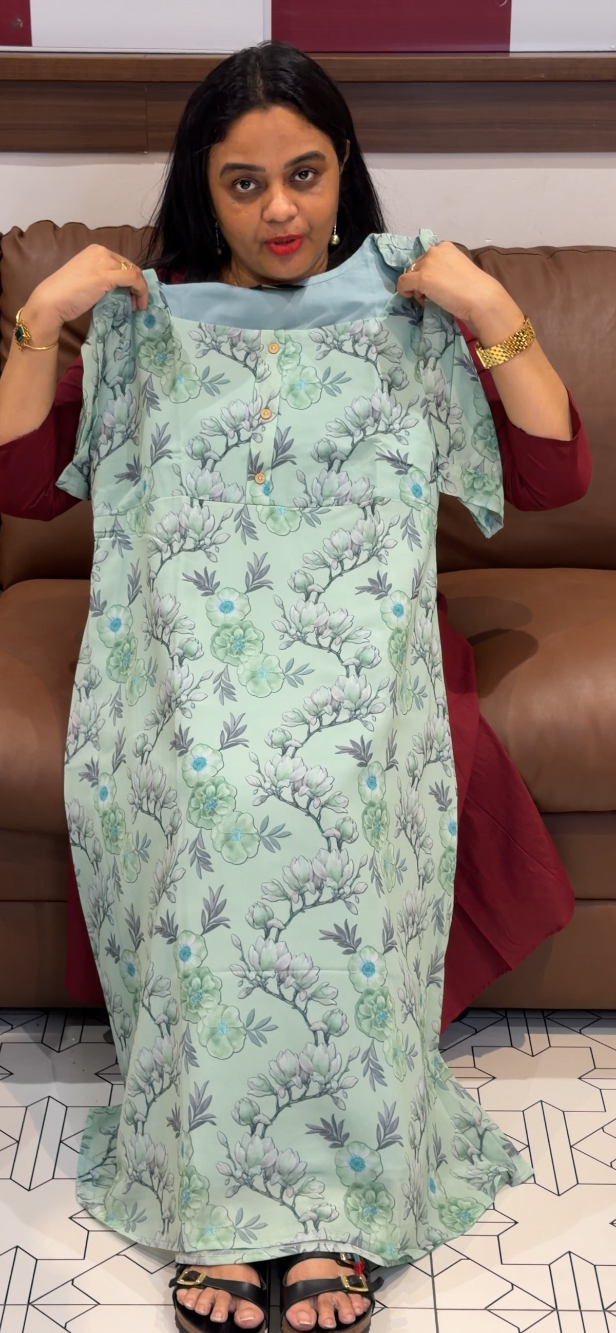PRINTED LONG ALINE TOP - IHA 35653