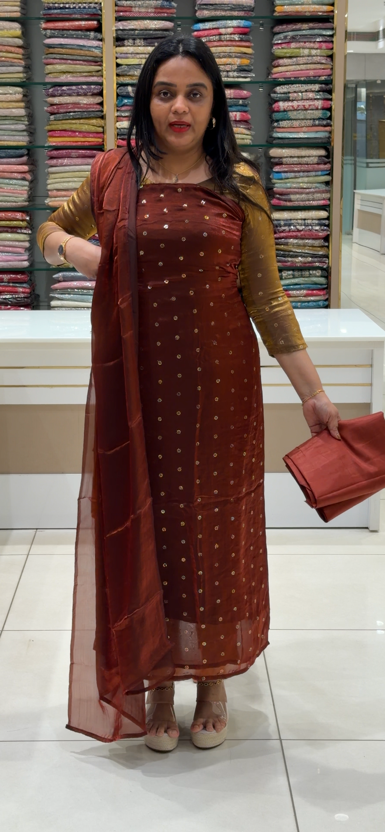 VELVET ORGANZA UNSTITCHED SALWAR SUITS - IHA 33465