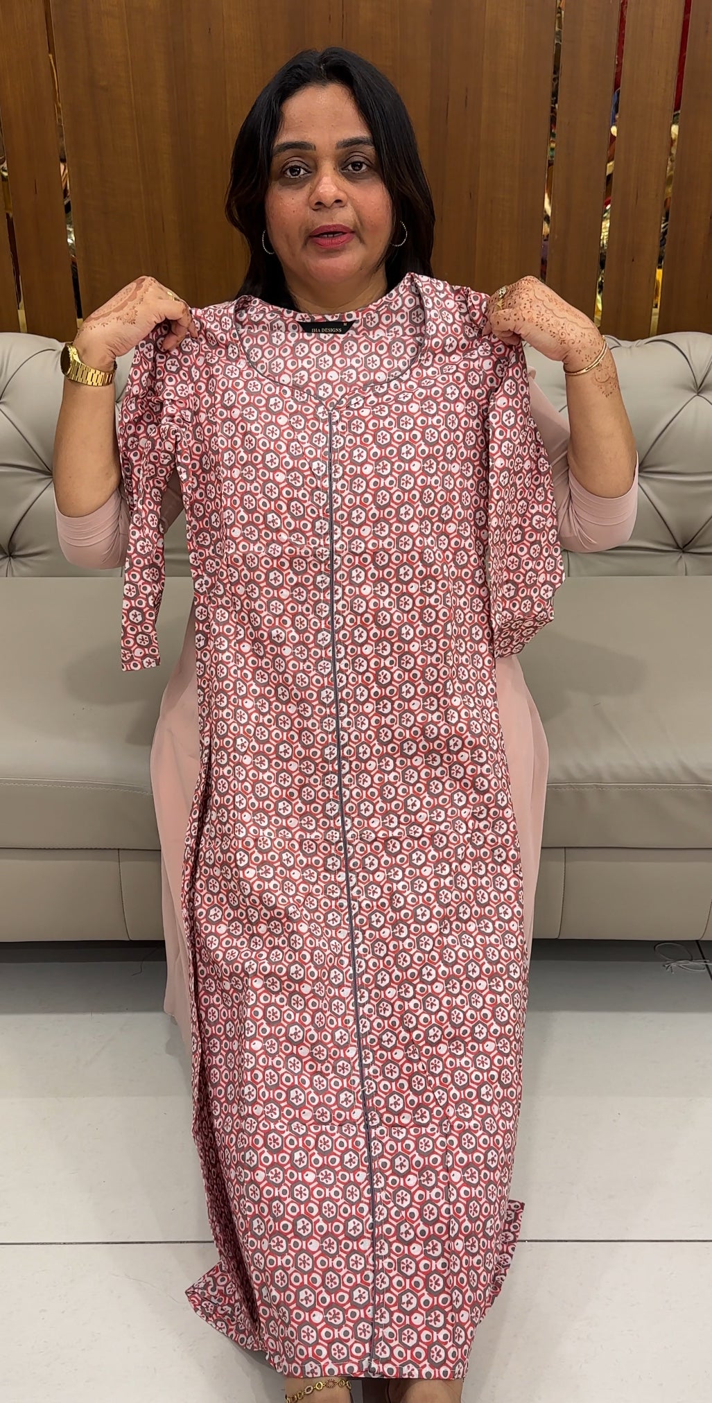 PRINTED COTTON LONG A-LINE TOPS - IHA 27460