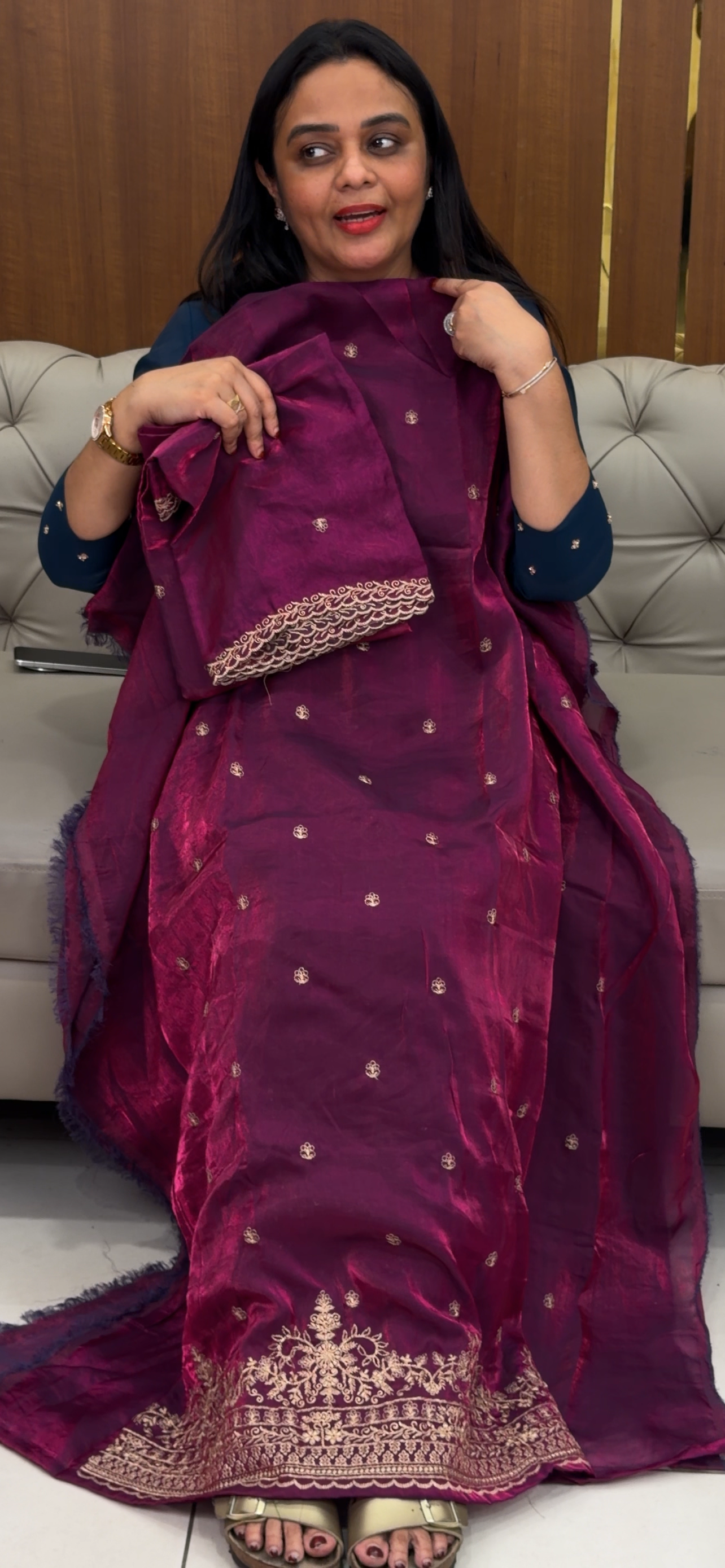 VELVET ORGANZA UNSTITCHED SALWAR SUITS - IHA 33163