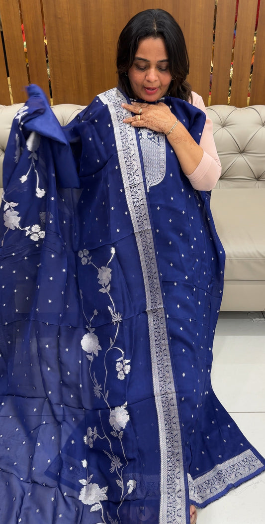 VISCOSE ORGANZA UNSTITCHED SALWAR SUITS  - IHA 27479