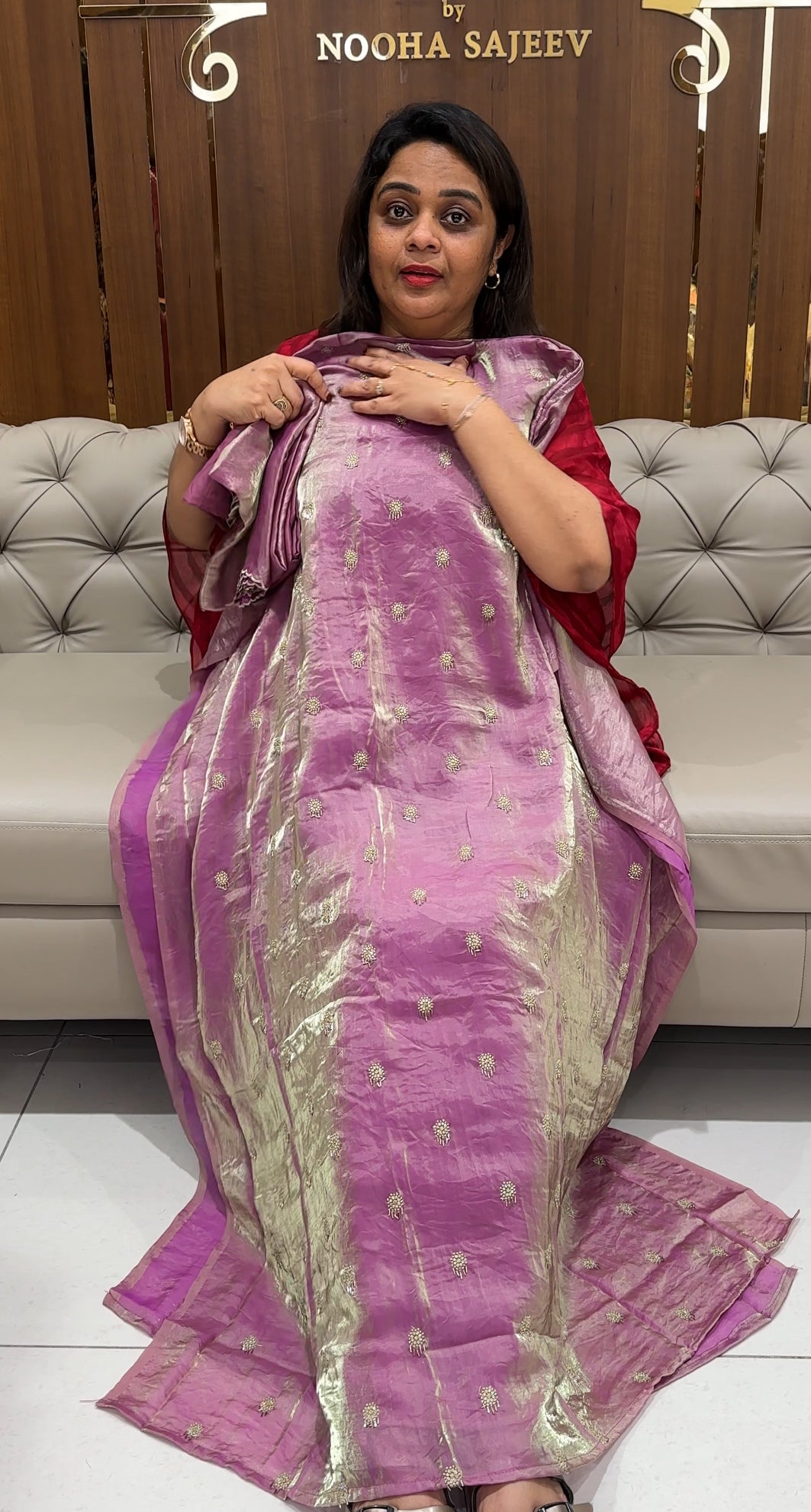 VELVET ORGANZA UNSTITCHED SALWAR SUITS - IHA 24209