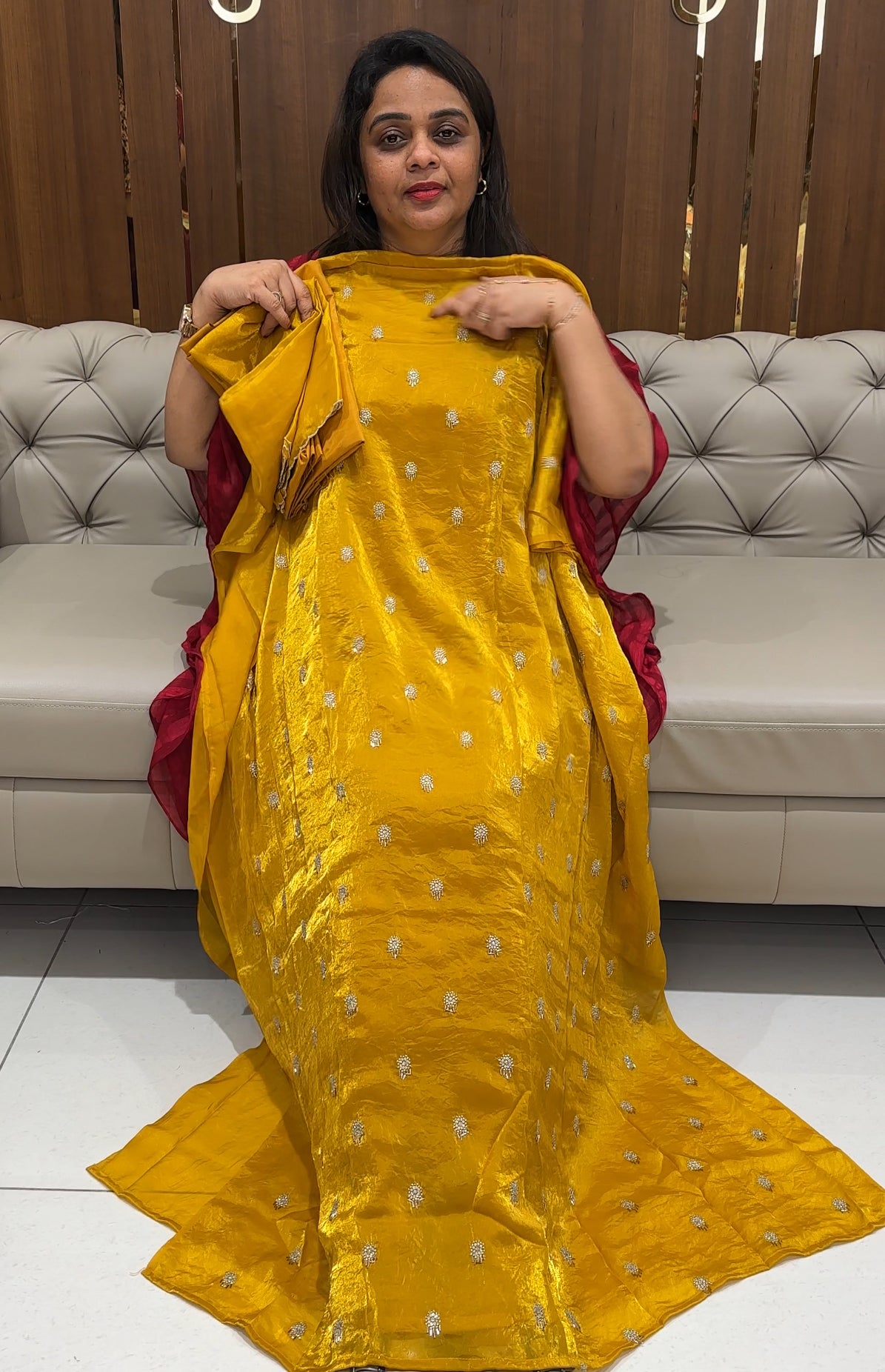 VELVET ORGANZA UNSTITCHED SALWAR SUITS - IHA 24209