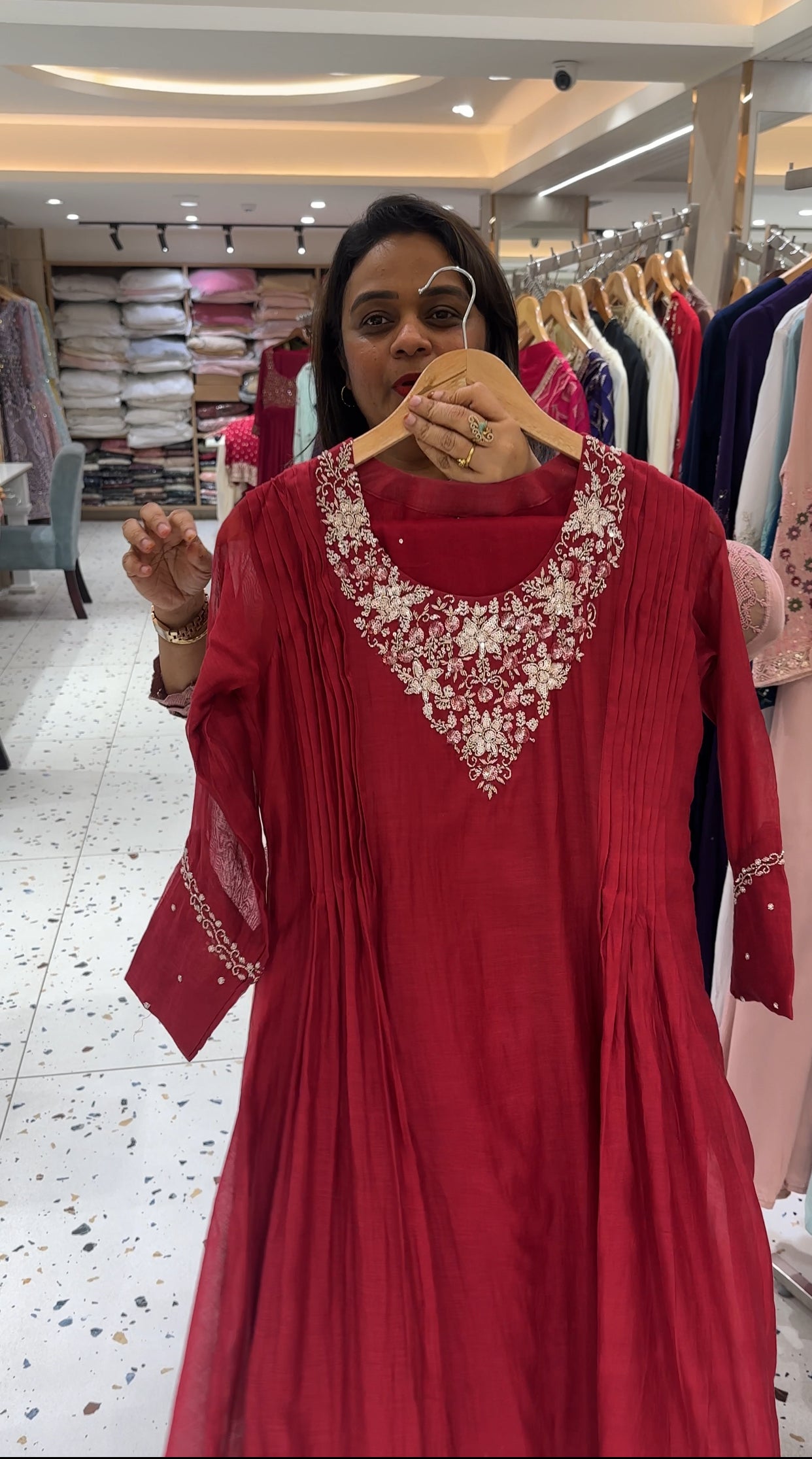 HAND WORKED CHANDERI TOP,BOTTOM AND DUPATTA - IHA 23581