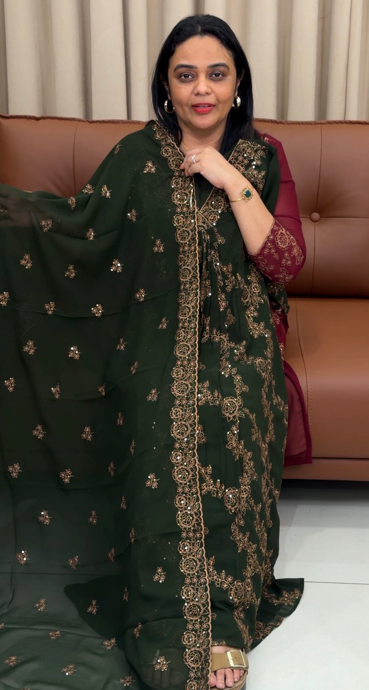 FORWARD FAUX GEORGETTE SLITTED TOP,BOTTOM AND DUPATTA - IHA 33474