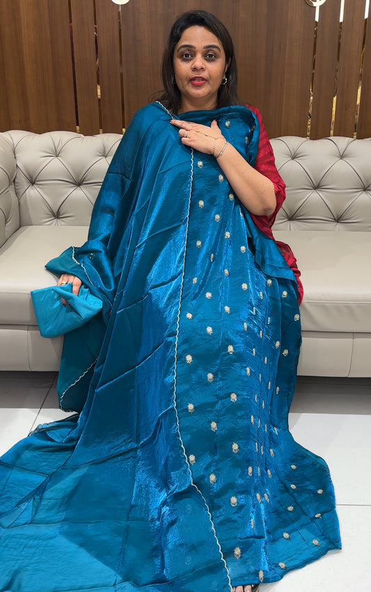 VELVET ORGANZA UNSTITCHED SALWAR SUITS - IHA 24209