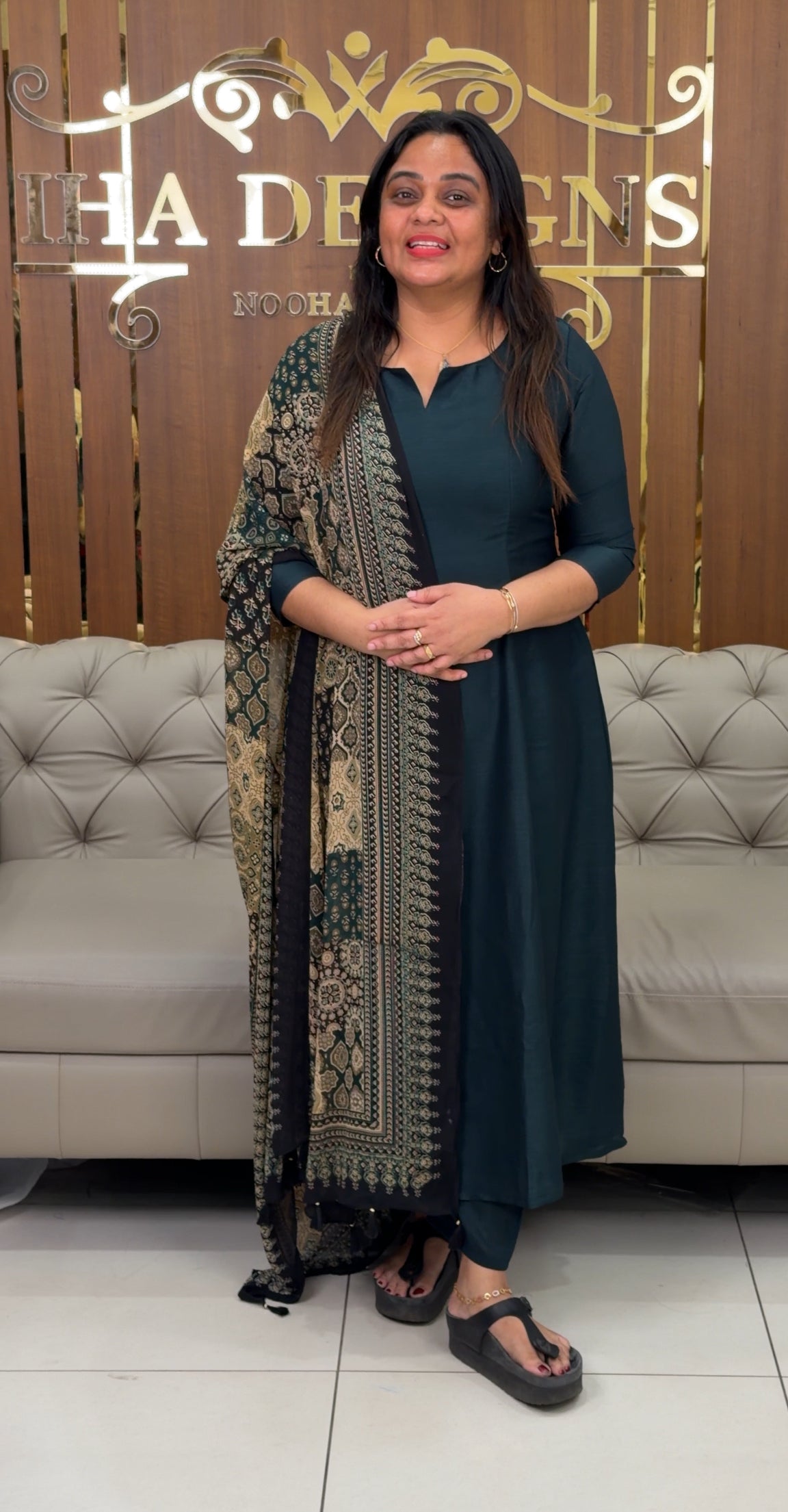 IHA'S IN-HOUSE SEMI RAW SILK SLITTED TOP,BOTTOM AND DUPATTA - IHA 28925