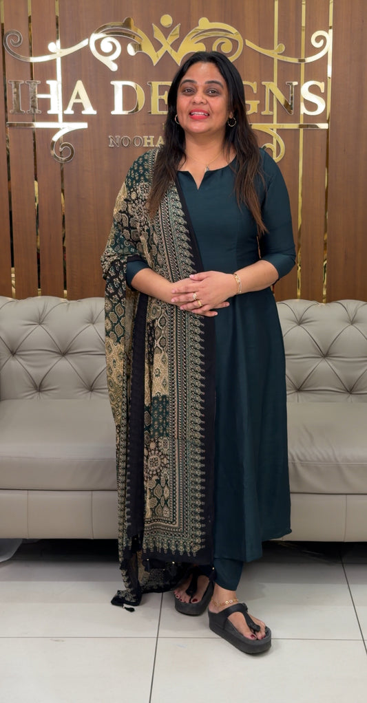 IHA'S IN-HOUSE SEMI RAW SILK ALINE TOP,BOTTOM AND DUPATTA - IHA 28924