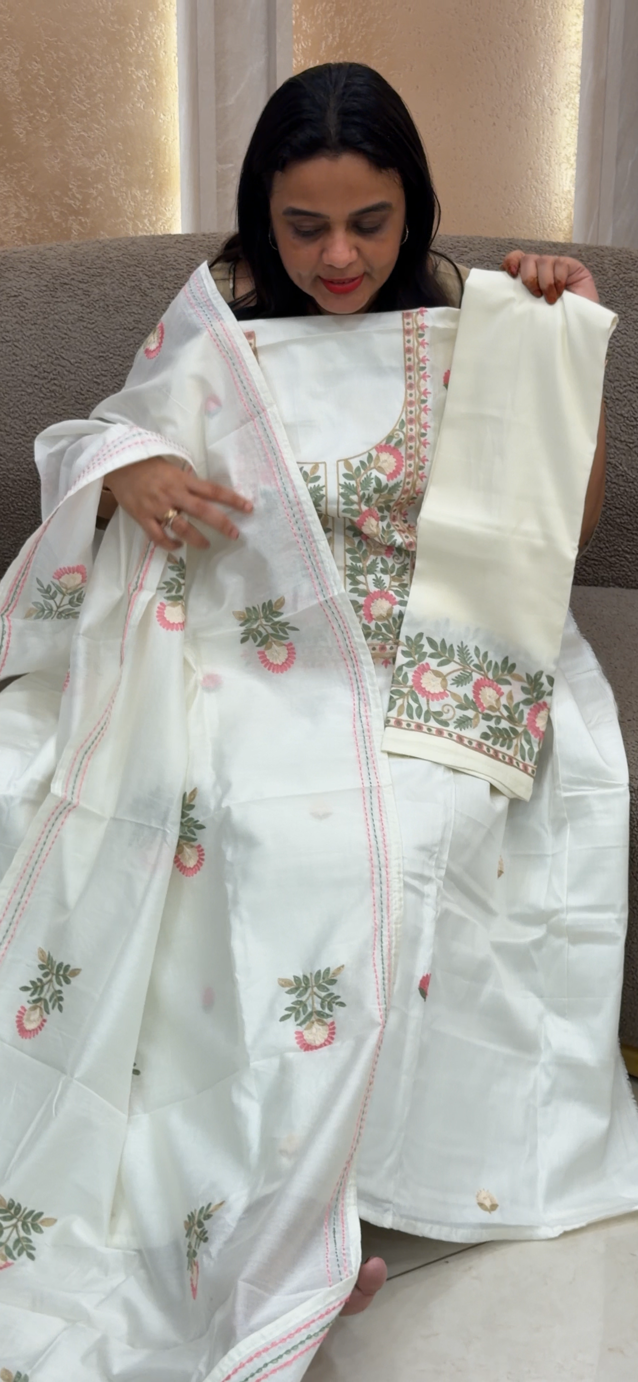 MUL CHANDERI UNSTITCHED SALWAR SUITS - IHA 33068